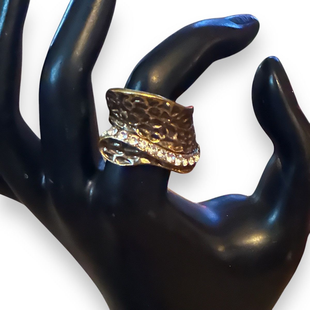 Vintage Vintage bronze tone hammered rhinestone wrap ring Size ONE SIZE - 3 Thumbnail