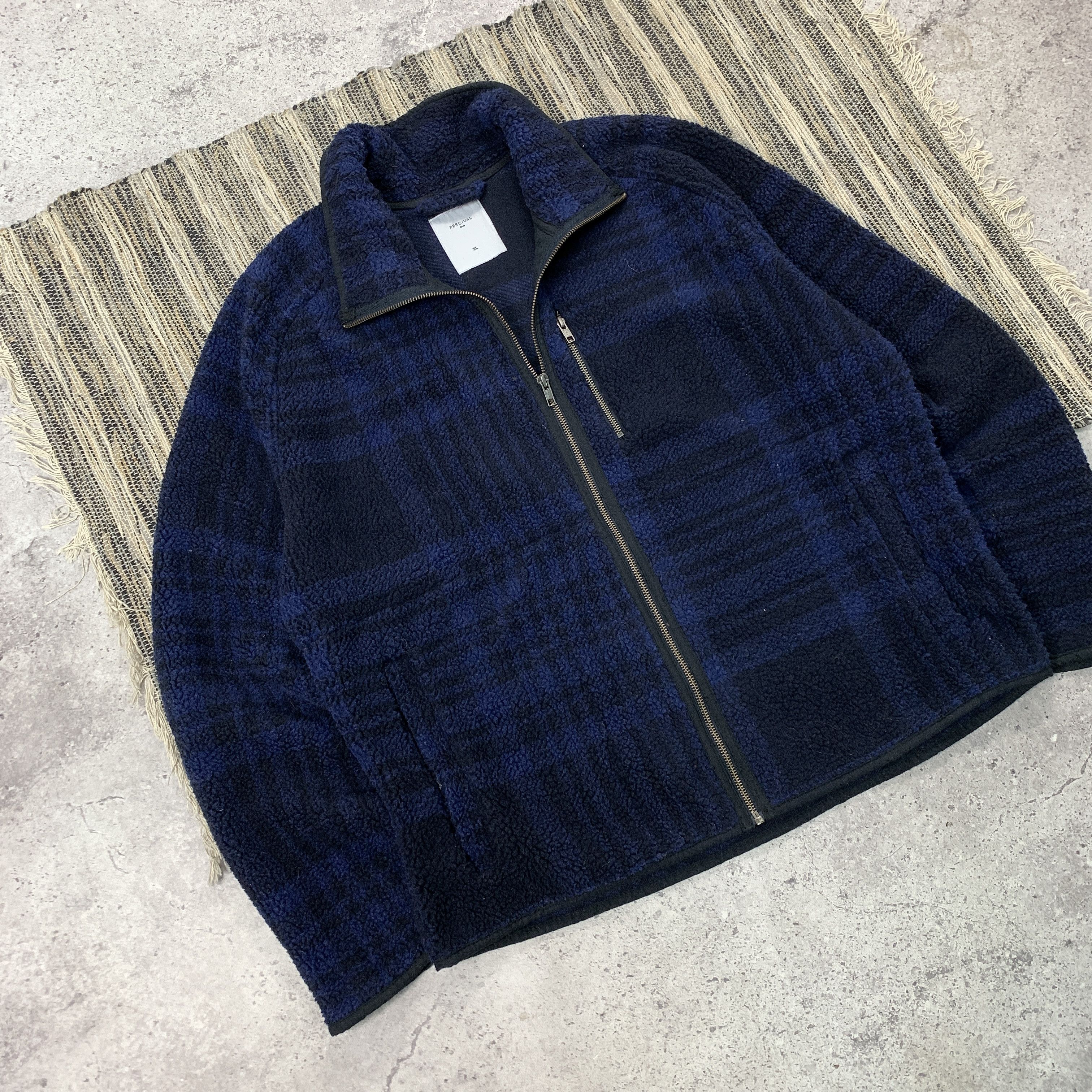 Percival Percival Teddy Fleece Plaid Checkered Blue Jacket Size US XL / EU 56 / 4 - 2 Thumbnail