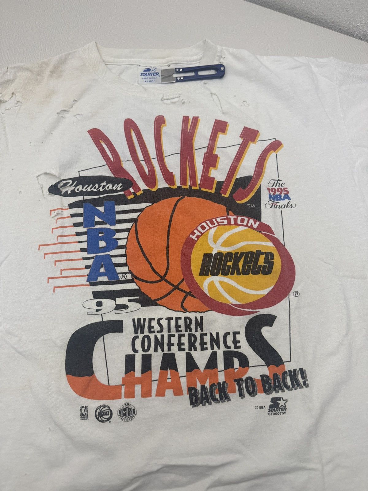 Starter Vtg 90s NBA Finals Houston Rockets Champs Distressed Trashed Size US XL / EU 56 / 4 - 6 Thumbnail