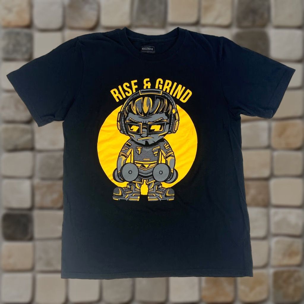 Vintage Musclebox Rise & Grind Graphic T-Shirt Men's L Made in USA Black Crew Neck Short Sleeve Gym Size US L / EU 52-54 / 3 - 1 Thumbnail