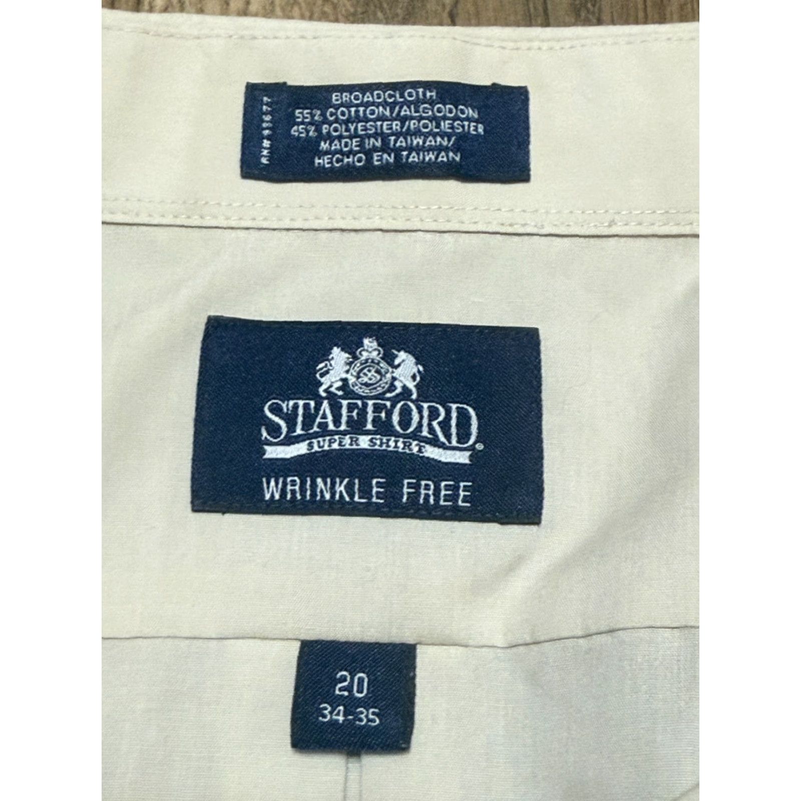 Stafford Stafford Shirt Mens Size 20 34-35 Cream Long Sleeve Button Up Wrinkle Free Ivory Cotton Size US XXL / EU 58 / 5 - 5 Thumbnail