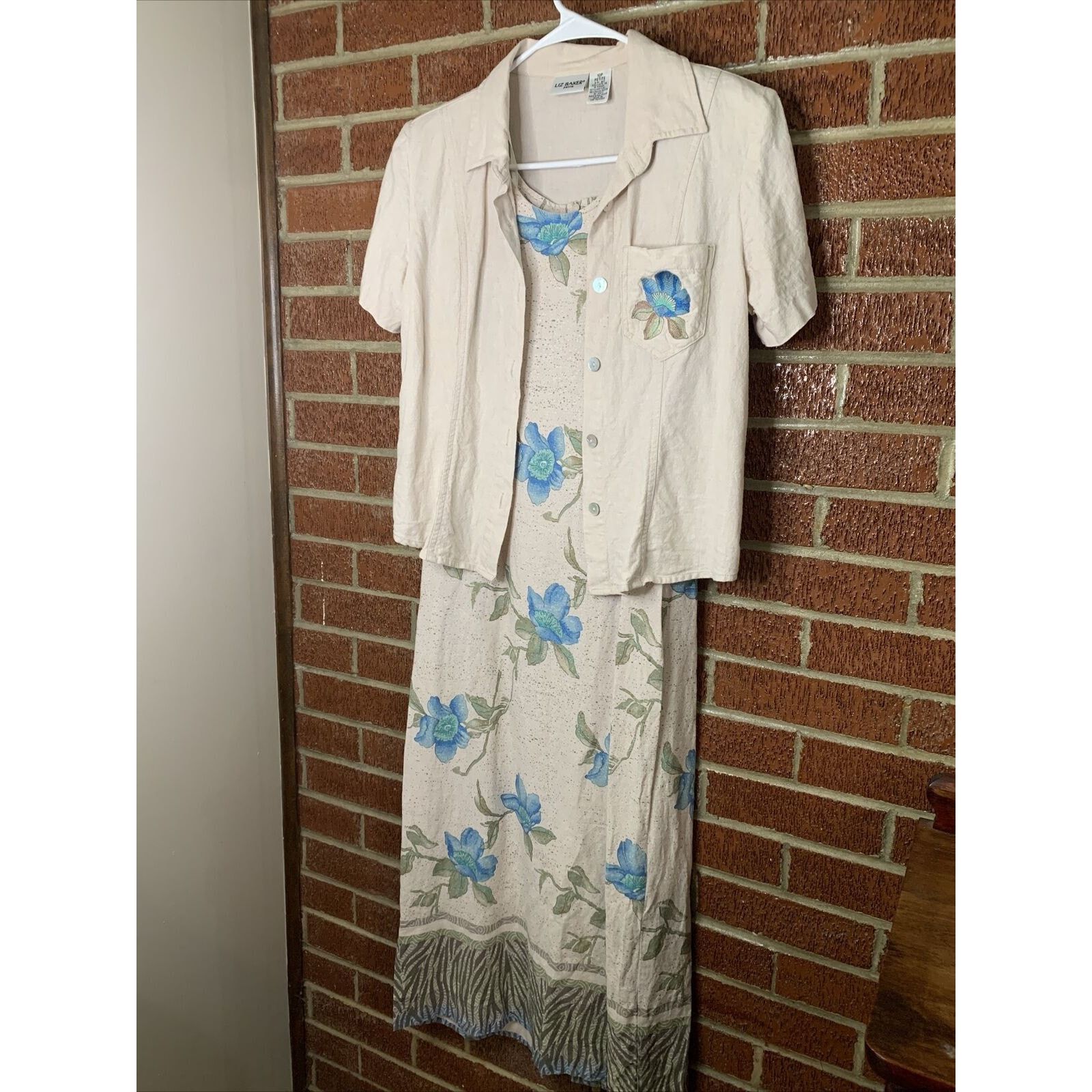 Other Liz Baker Women’s Dress Set Linen Floral Tropical 10 Petite Size L / US 10 / IT 46 - 1 Thumbnail
