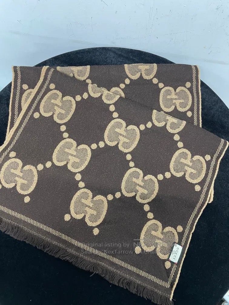 Gucci Gucci Classic caramel-coloured double G full-print scarf Size ONE SIZE - 5 Thumbnail