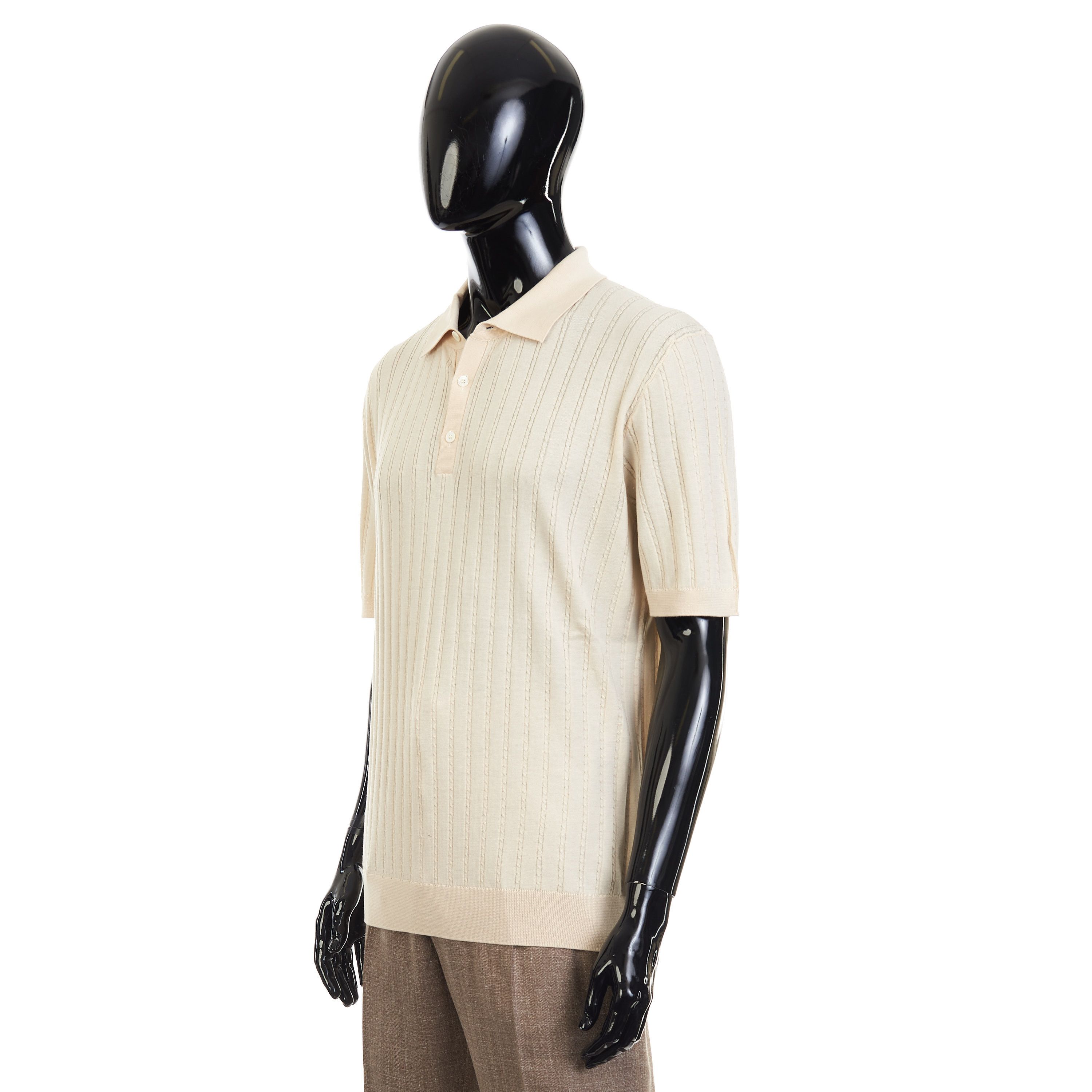 Other Brett Johnson Sand Brown Silk & Cotton Cable Knit Polo Shirt Size US M / EU 48-50 / 2 - 3 Thumbnail