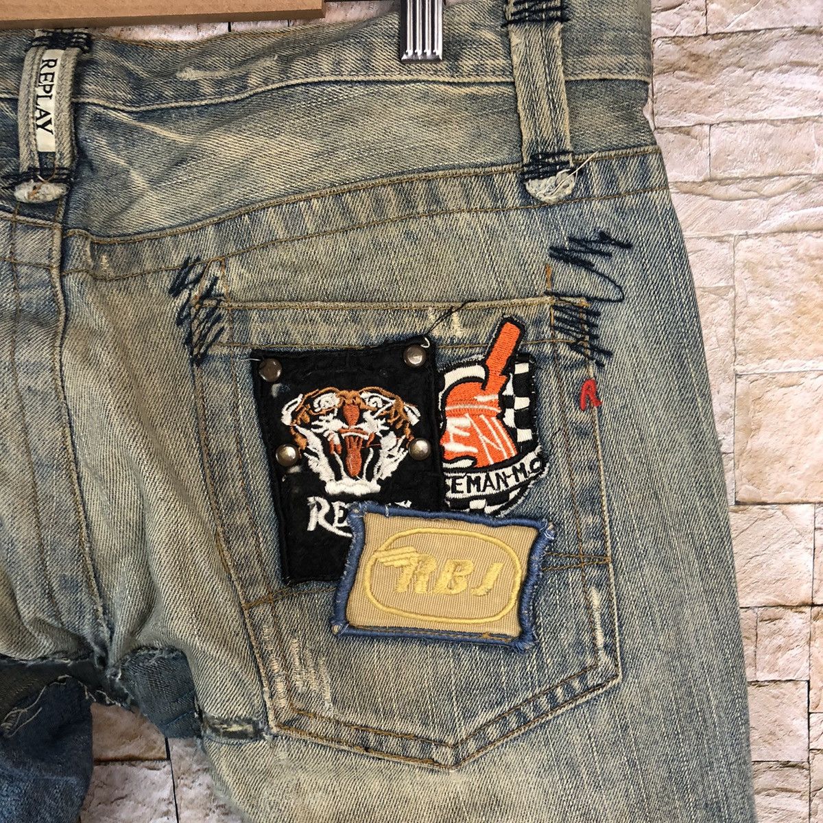 Replay Replay patchwork vintage Blue jeans Denim Pants #A573 Size US 35 - 17 Thumbnail