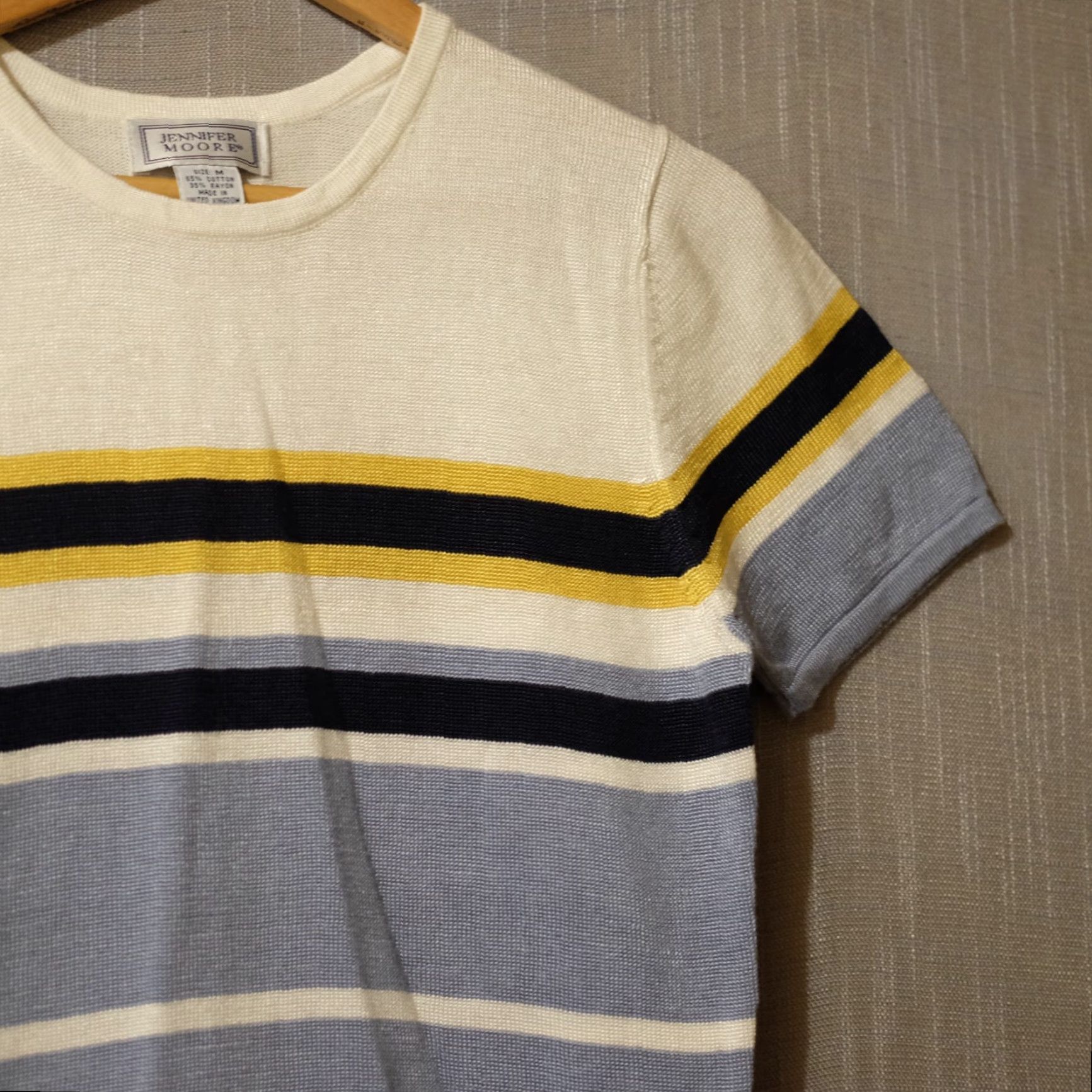 MooRER VINTAGE Jennifer Moore Shortsleeve Sweater Stripe Lightweight Womens M #A13-20 Size M / US 6-8 / IT 42-44 - 3 Thumbnail