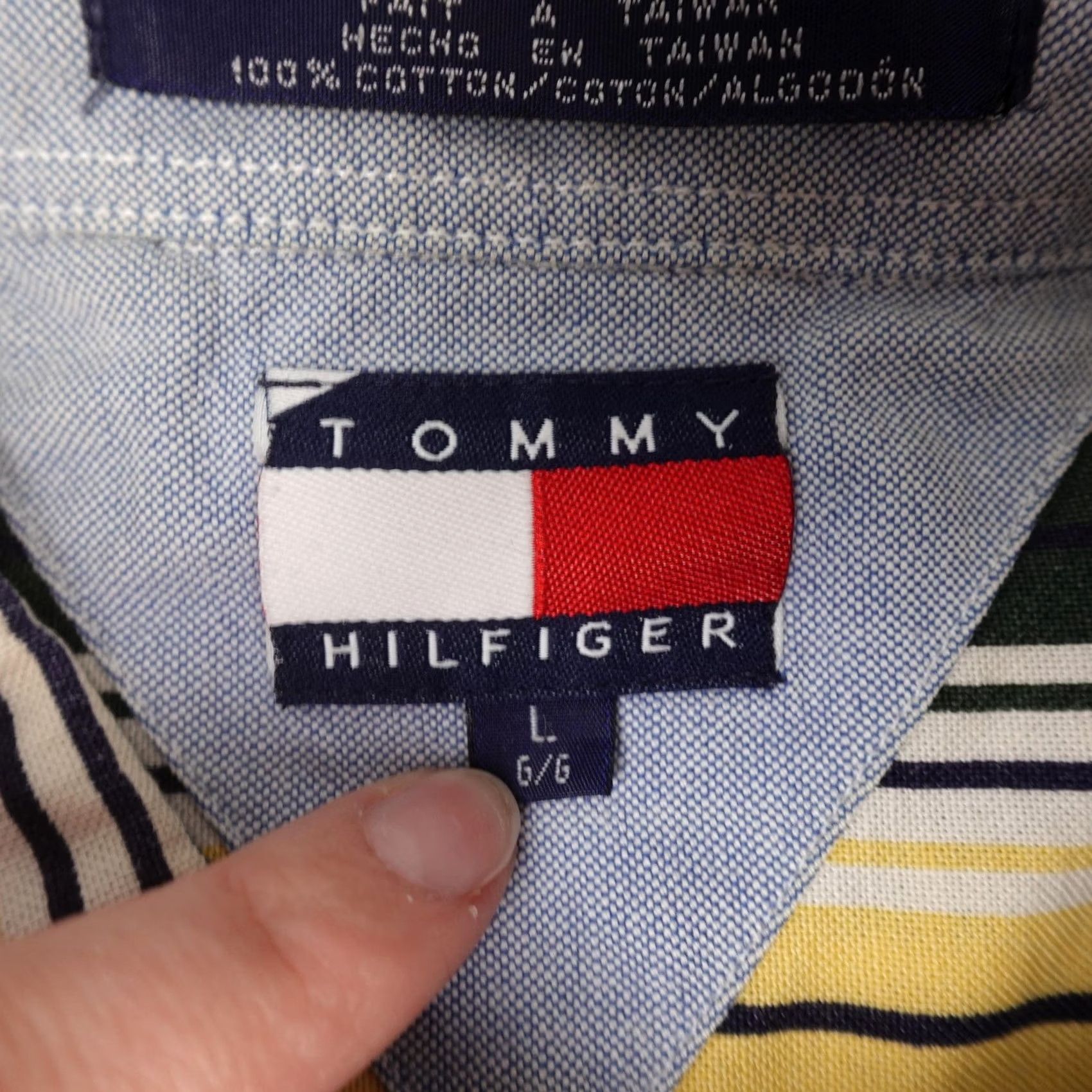 Tommy Hilfiger VINTAGE Tommy Hilfiger Shirt Mens L Blue Yellow Stripe Long Sleeve Crest 90s Retro Button-Up Collared Size US L / EU 52-54 / 3 - 2 Thumbnail