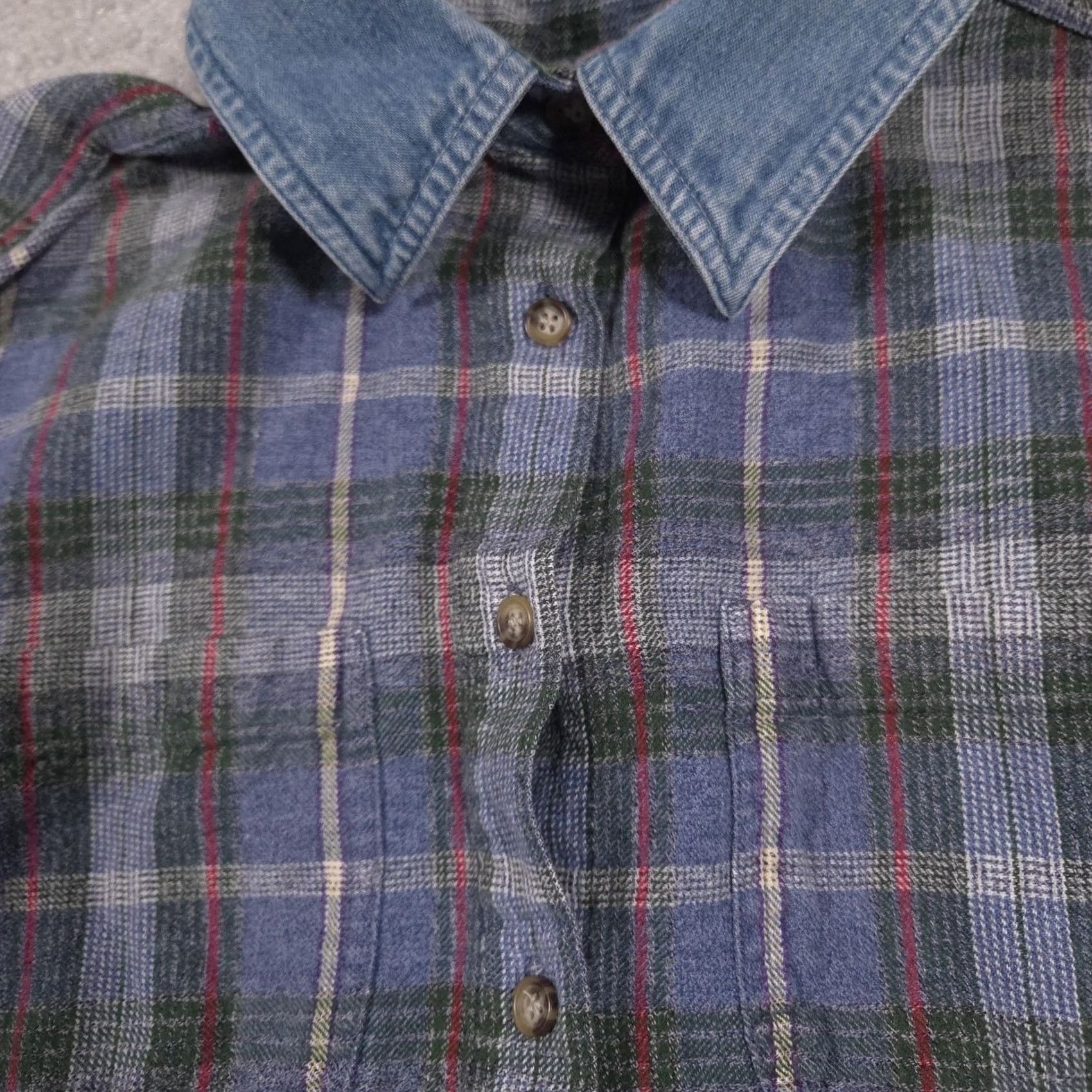 Denime Cabin Creek Shirt Womens Small Blue Plaid Denim Collar Button Front Flannel Top Size S / US 4 / IT 40 - 5 Thumbnail