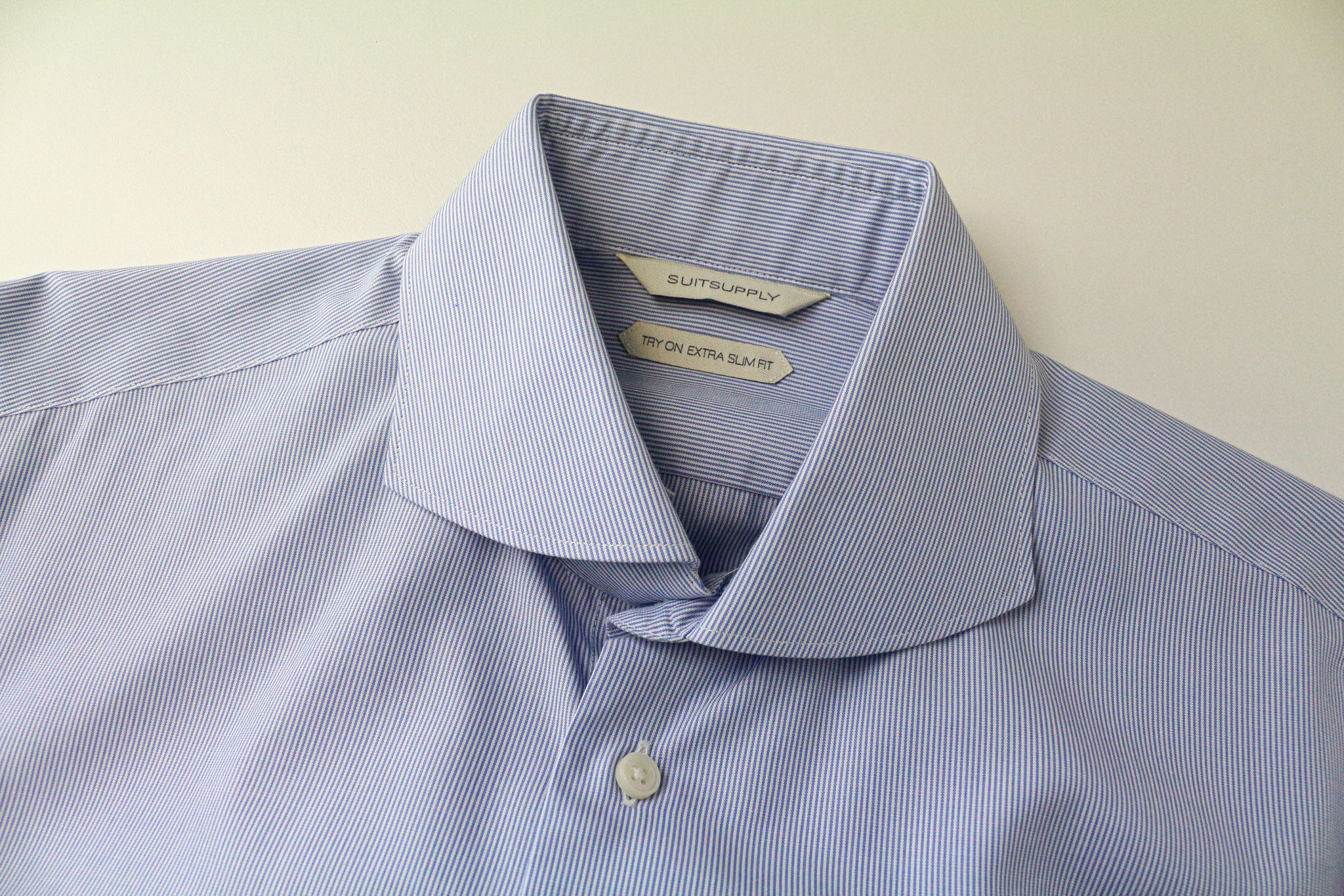 Suitsupply 39-7/15 1/2L Extra Slim Blue Cotton Striped Shirt 77033 Size 38R - 3 Thumbnail