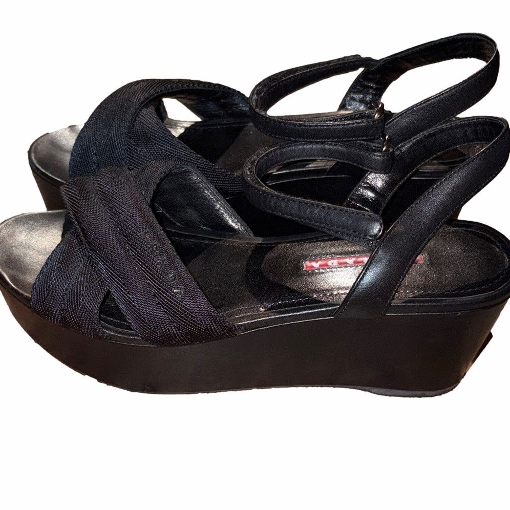 Prada Prada Vintage Criss Cross Nylon Platform Sandal | Sz 38/7W Size US 7.5 / IT 37.5 - 4 Thumbnail