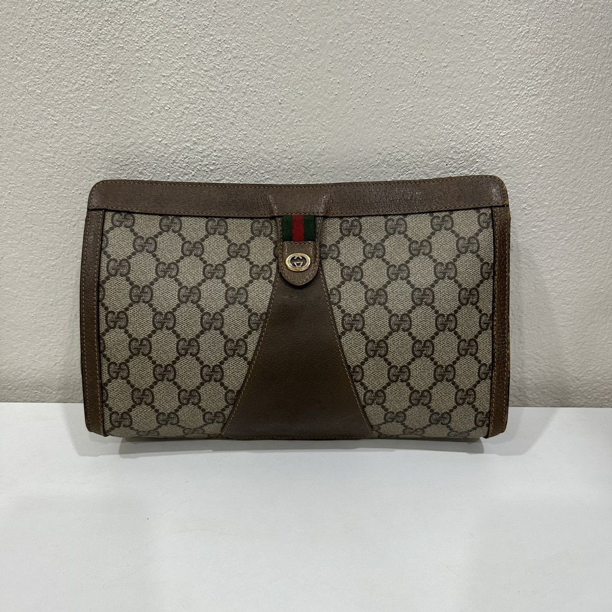 Gucci ‼️YES‼️ VINTAGE GUCCI GG SUPREME WEB POUCH CLUTCH BAG Size ONE SIZE - 2 Thumbnail