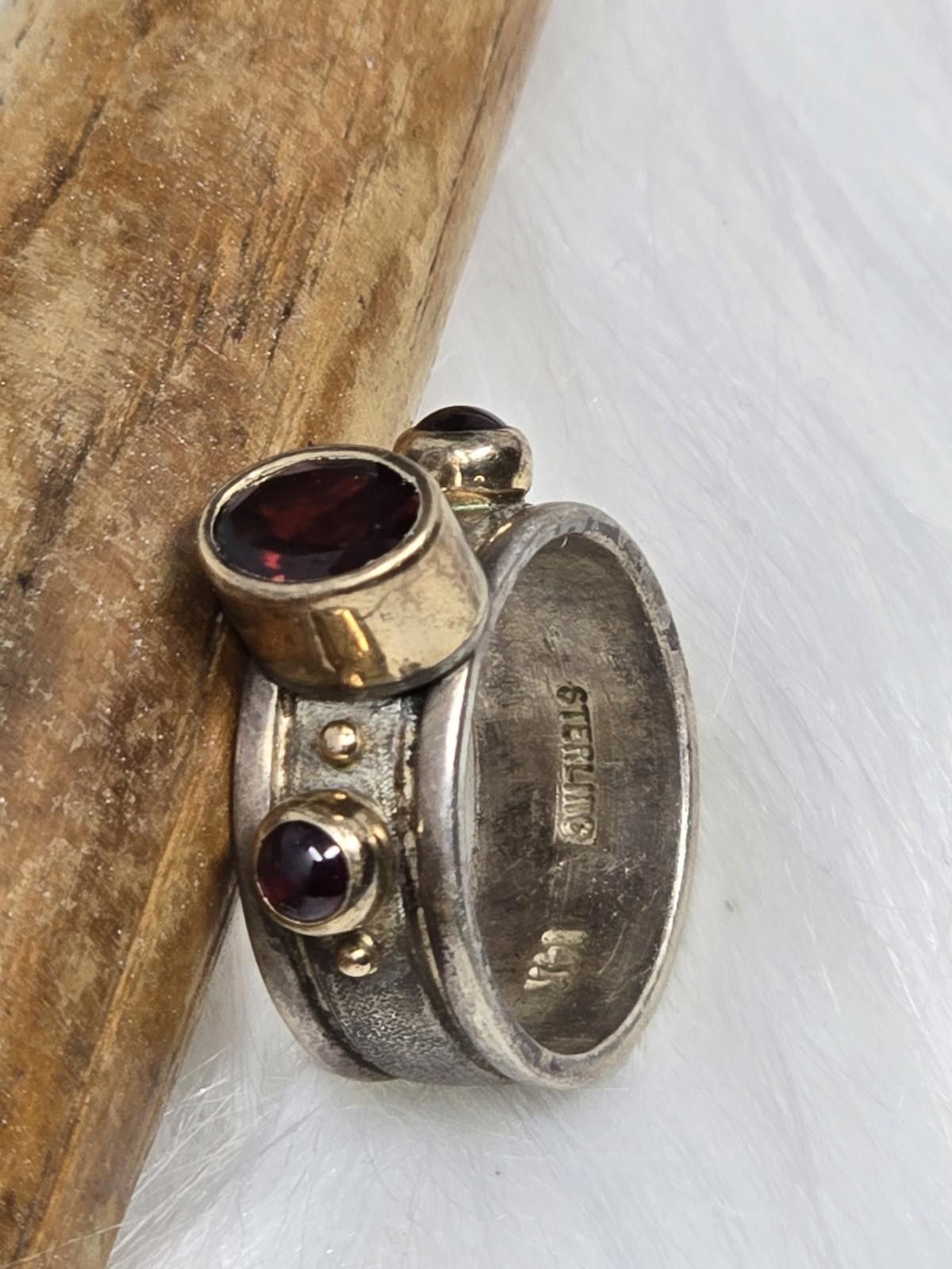 Other Artisan Mixed Metal 14k 925 Red Gem Ring sz 6.75 Size ONE SIZE - 1 Thumbnail
