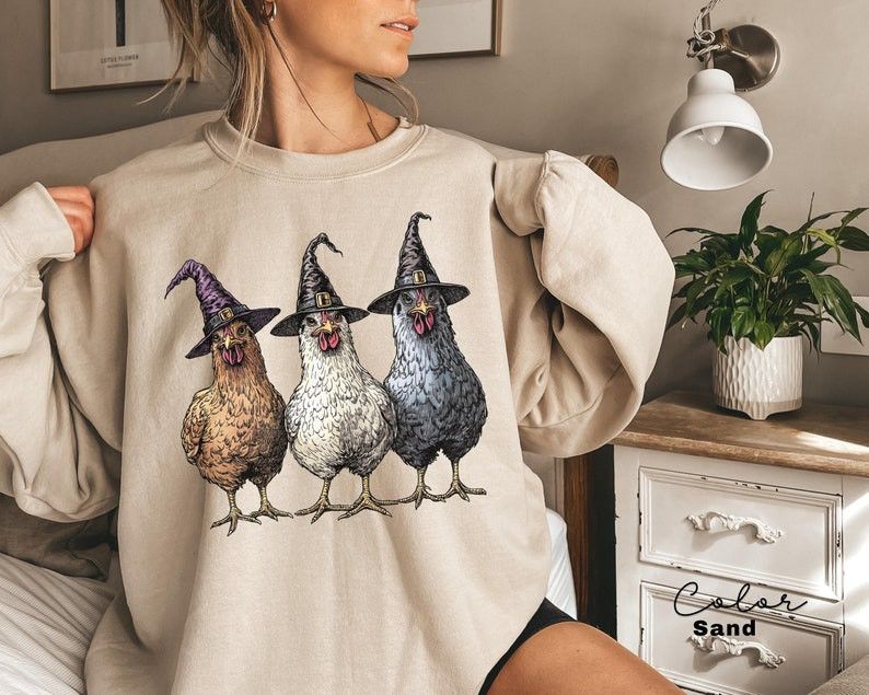 Designer Chicken Witches Funny Halloween Sweatshirt Size M / US 6-8 / IT 42-44 - 1 Thumbnail