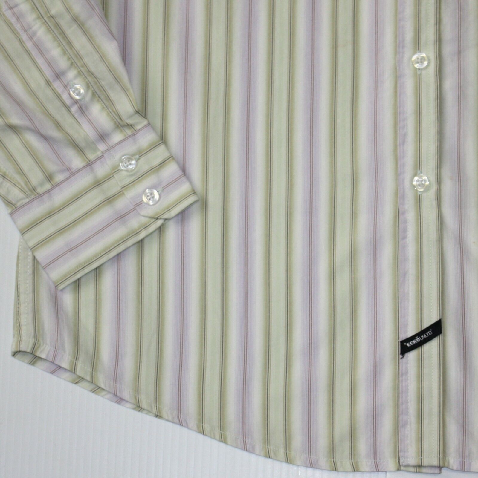 Marc Ecko Cut & Sew Men's Light Green & Lilac Stripe Dress Shirt Size US L / EU 52-54 / 3 - 3 Thumbnail