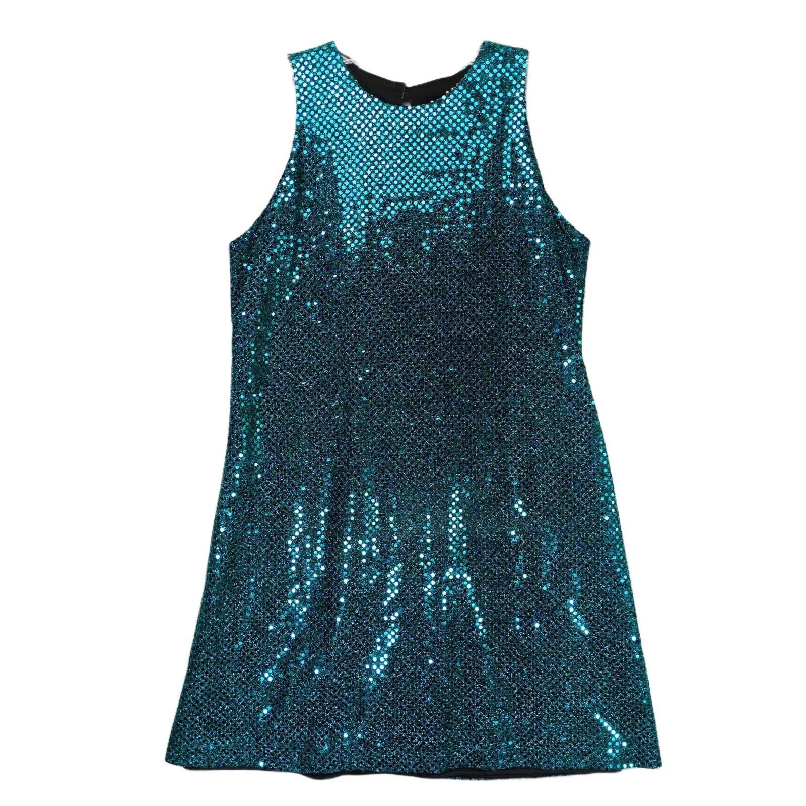 Vintage All That Jazz Sz S Teal Sequin A-Line Cocktail Swing Dress Size S / US 4 / IT 40 - 1 Thumbnail