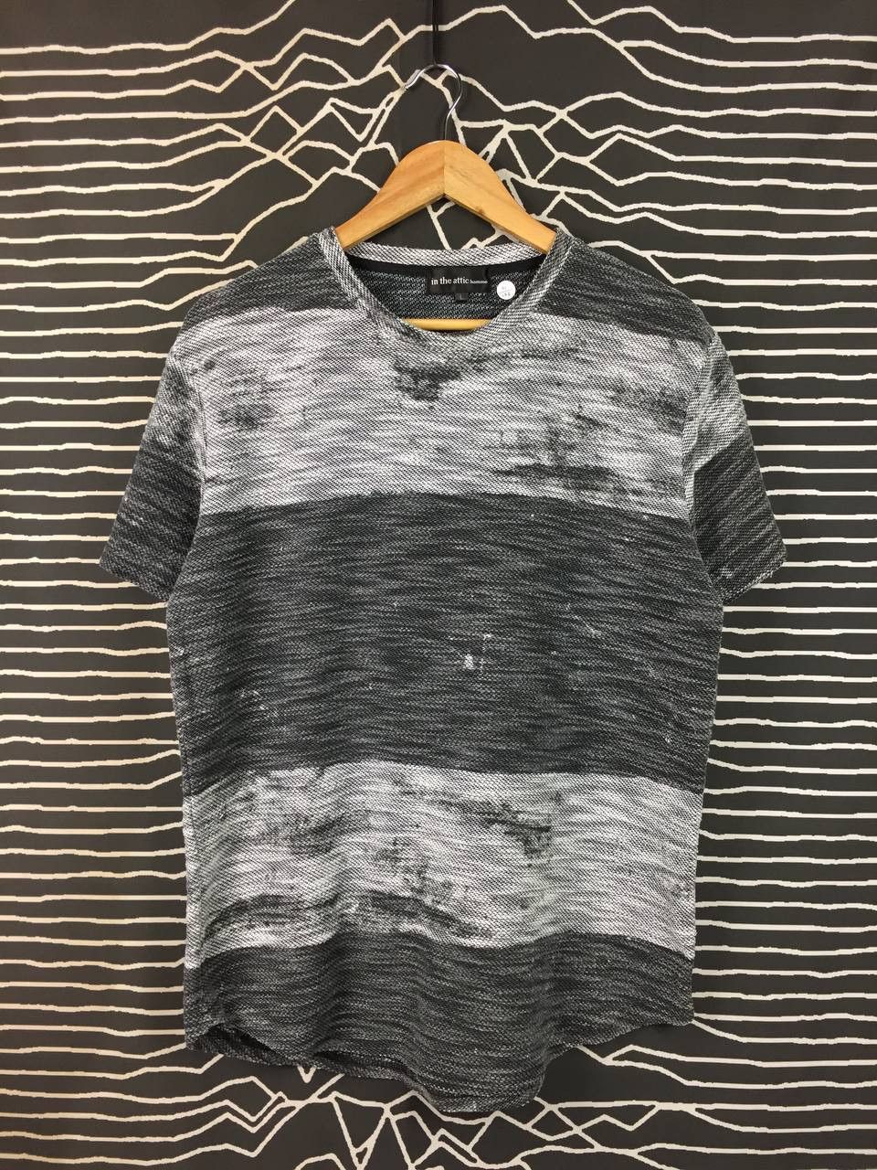 In The Attic Homme Striped Knit Space Dye Curved Hem Tee