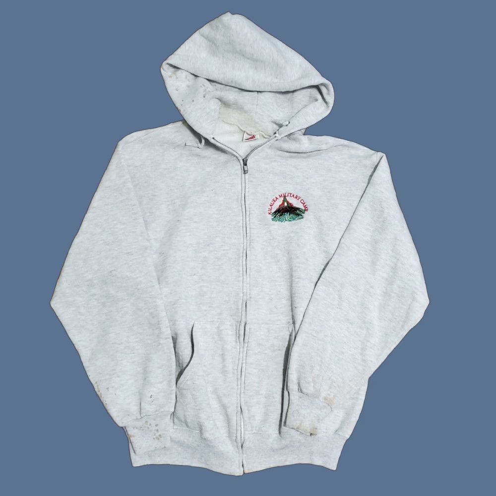 Jerzees VINTAGE Kilauea Military Camp Volcano Hawaii Hoodie Full Zip Sz Large Stained Size US L / EU 52-54 / 3 - 1 Thumbnail