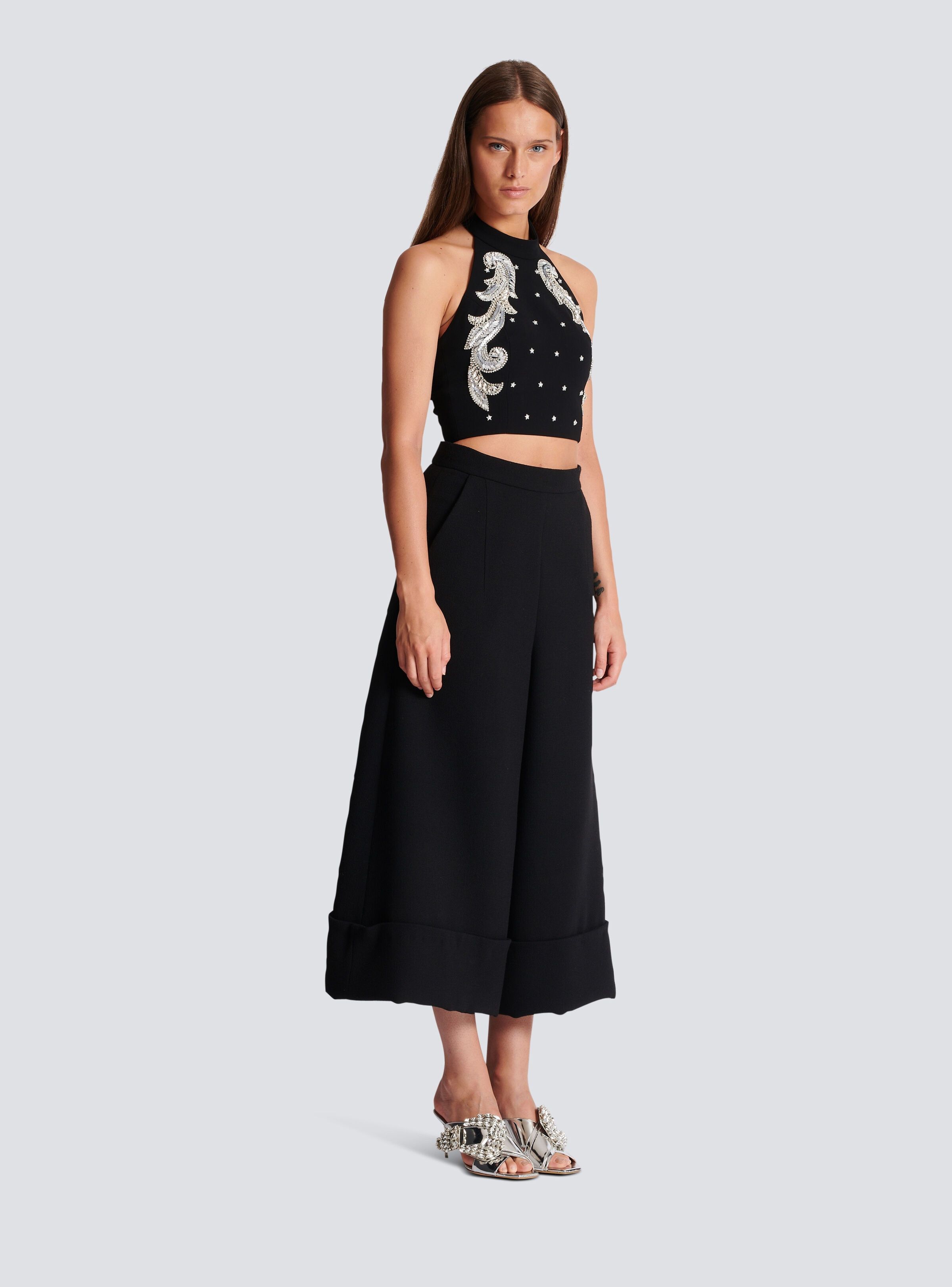 Balmain o1s1wg110825 Backless Baroque Embroidered Top in Black Size XL / US 12-14 / IT 48-50 - 2 Thumbnail