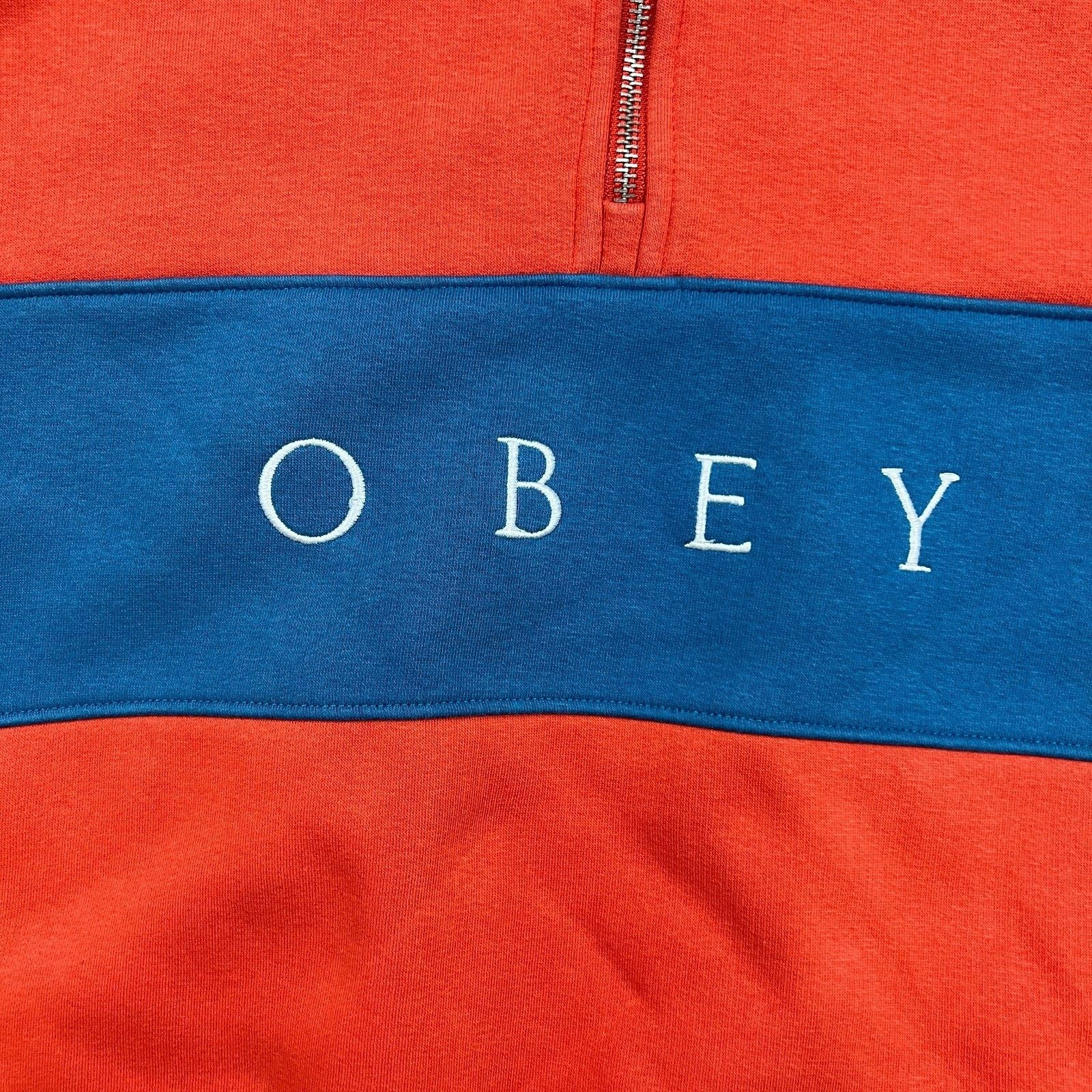 Obey × Vintage Obey Sweatshirt 1/4 Zip Spell Out Fleece Pullover Jacket Size US L / EU 52-54 / 3 - 3 Thumbnail