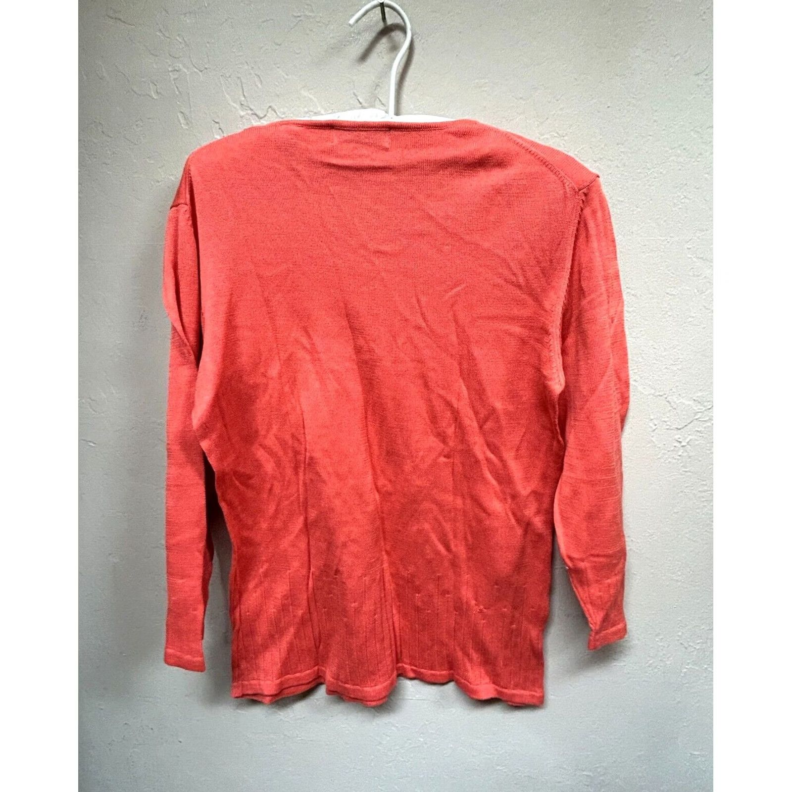 Lord & Taylor LORD & TAYLOR Women's Orange Floral Embroidered Sweater Medium V-Neck Pullover Size M / US 6-8 / IT 42-44 - 2 Thumbnail