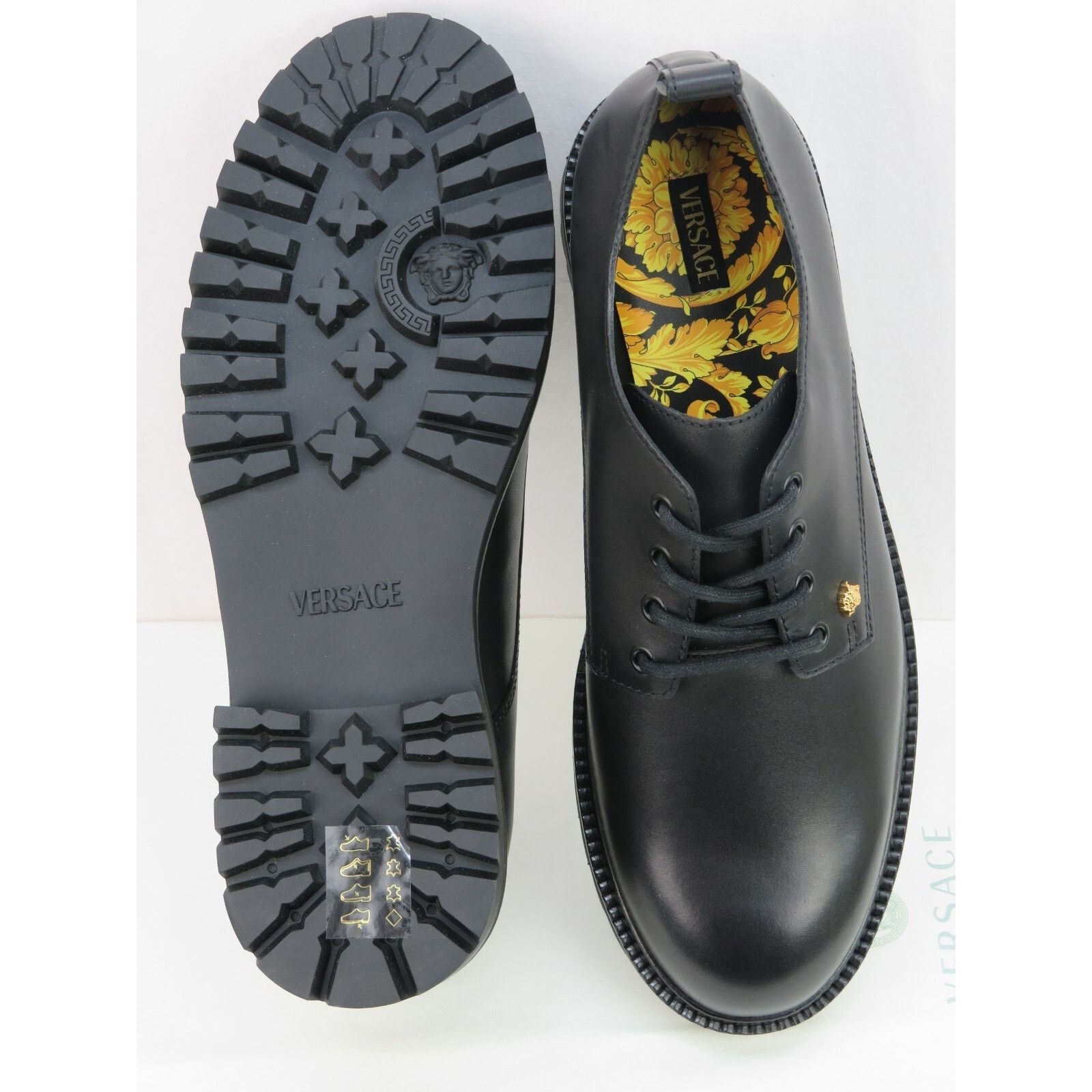 Versace VERSACE BLACK LEATHER GOLD MEDUSA LOGO LUG SOLE OXFORDS 44 Size US 11 / EU 44 - 4 Thumbnail