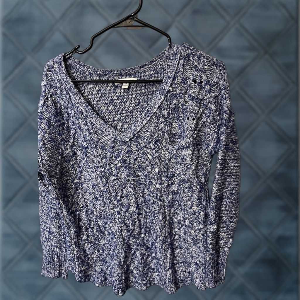 American Eagle Outfitters VINTAGE American Eagle Womens Sweater Pullover Knit V-Neck Long Sleeve Casual Size S Blue Heather Fall Winter Women Size S / US 4 / IT 40 - 1 Thumbnail