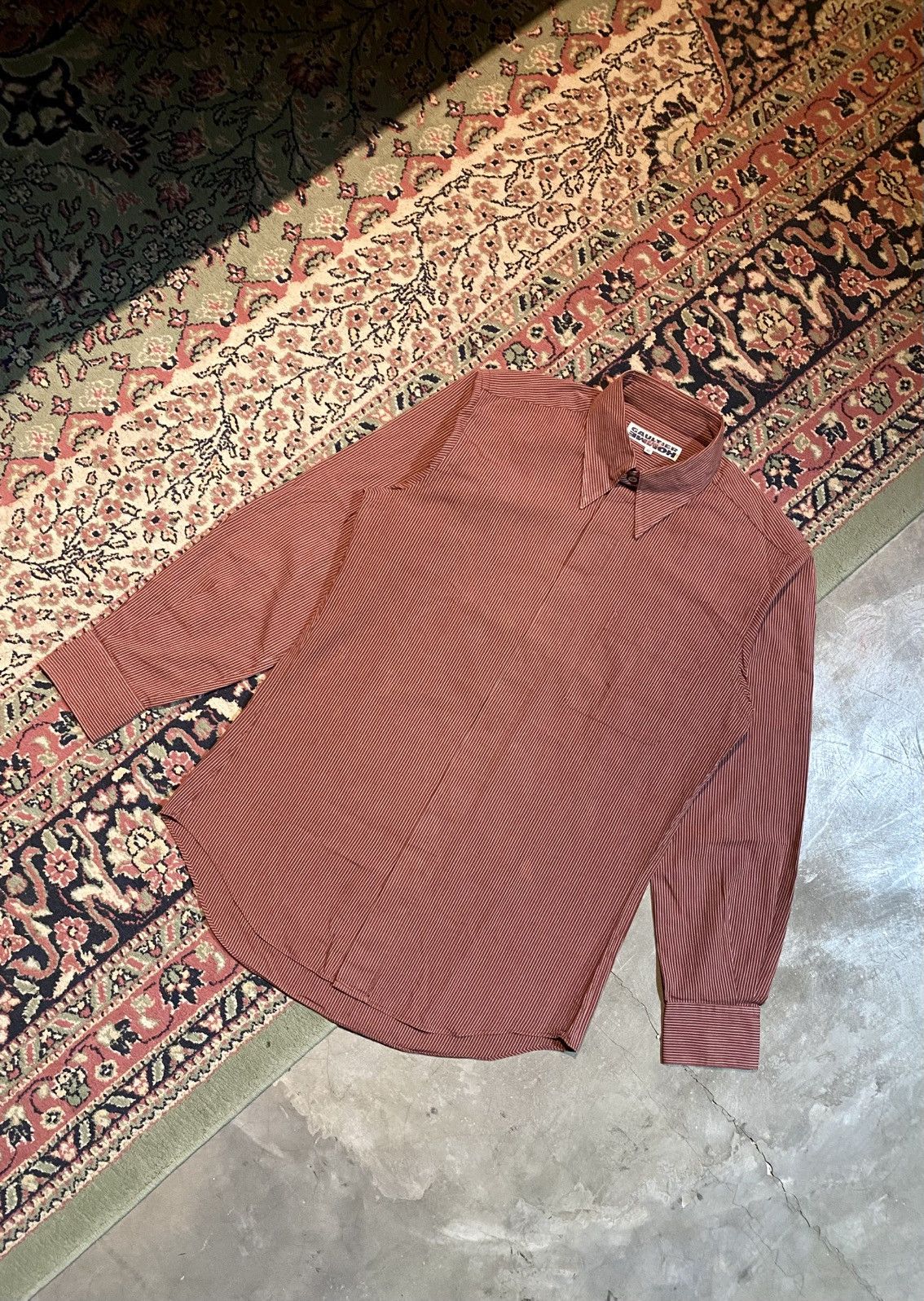 Jean Paul Gaultier JEAN PAUL GAULTIER HOME OBJECT, MAROON STRIPE SHIRT BUTTON Size US M / EU 48-50 / 2 - 2 Thumbnail