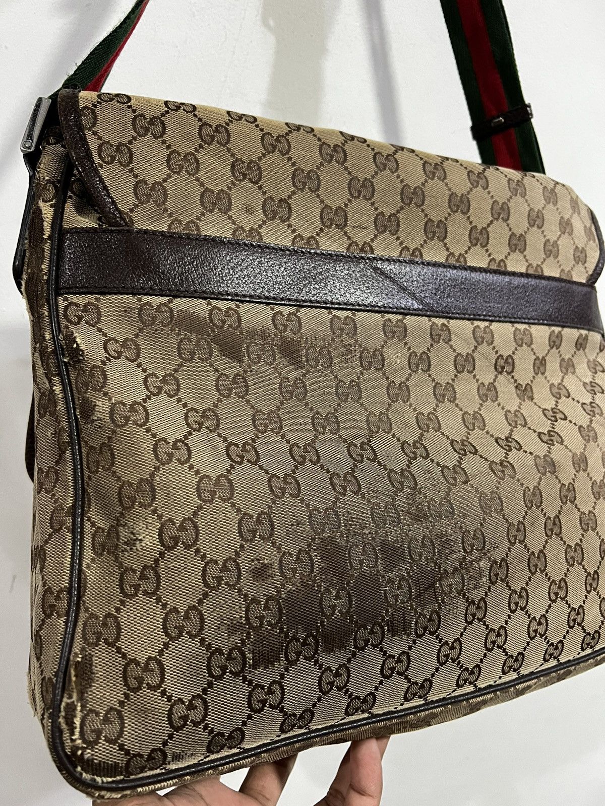 Gucci GUCCI Monogram Web Medium Flap Messenger Beige Dark Brown Size ONE SIZE - 11 Thumbnail