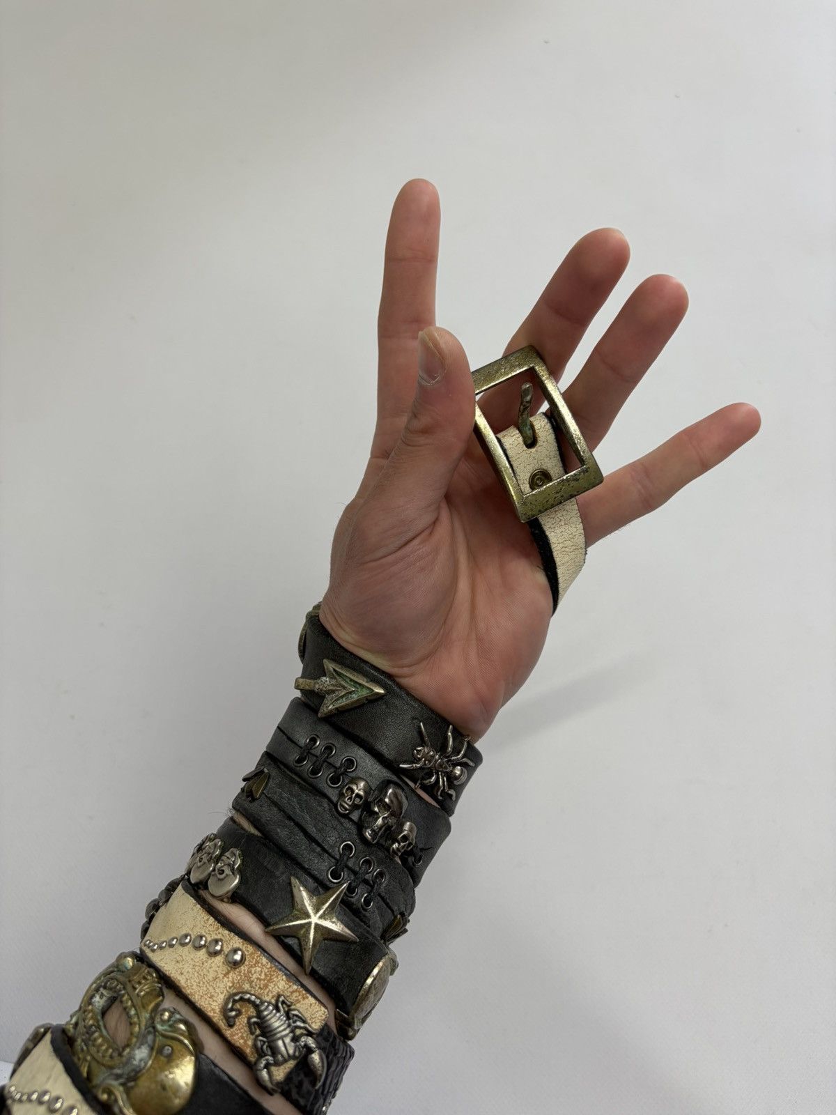 If Six Was Nine Vintage Studded Leather Tribal Belt Y2K Punk Grunge Rockstar Size 34 - 20 Thumbnail