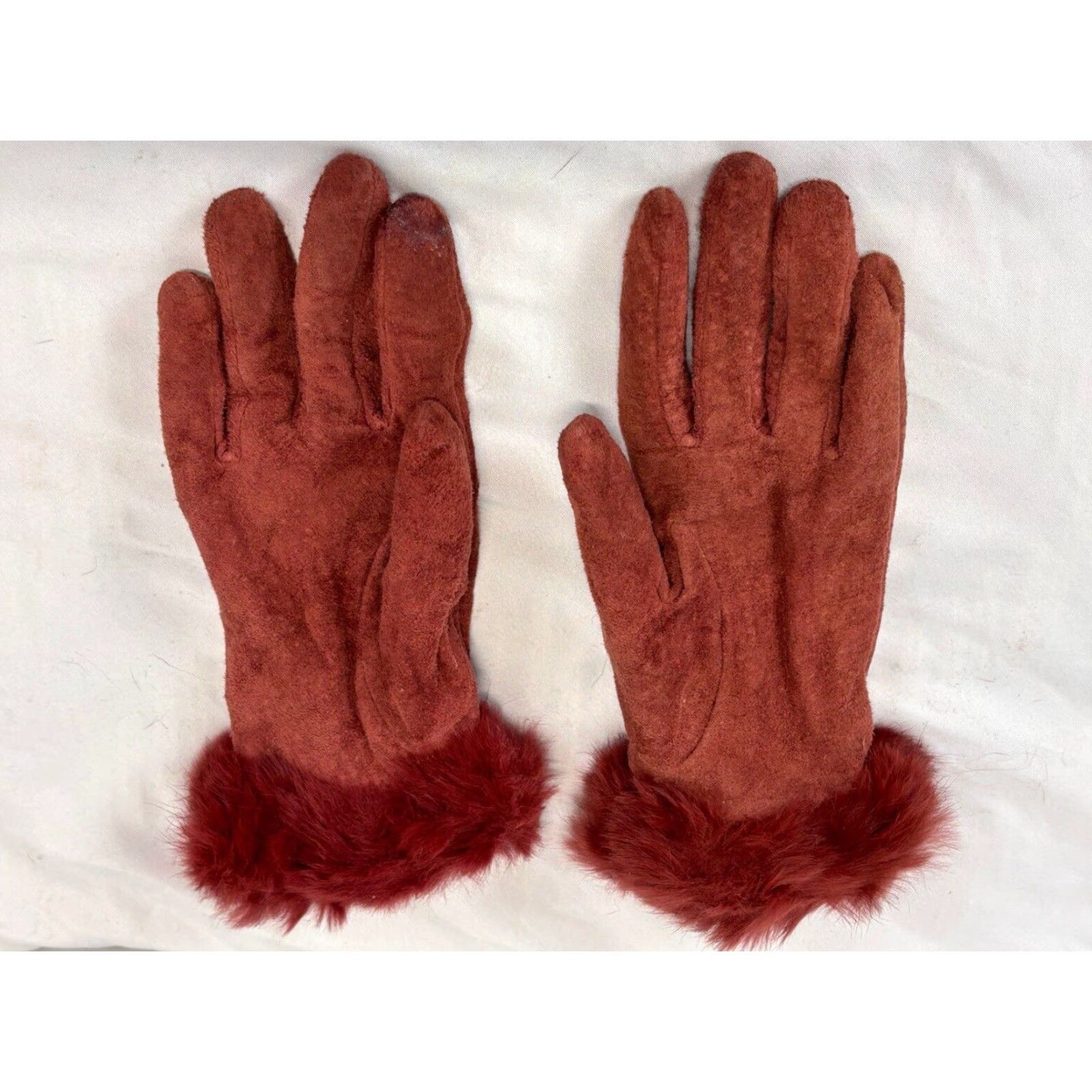 Wilson Wilson’s Leather Gloves Women’s L Red/rust Suede Real Fur Trim Size ONE SIZE - 3 Thumbnail