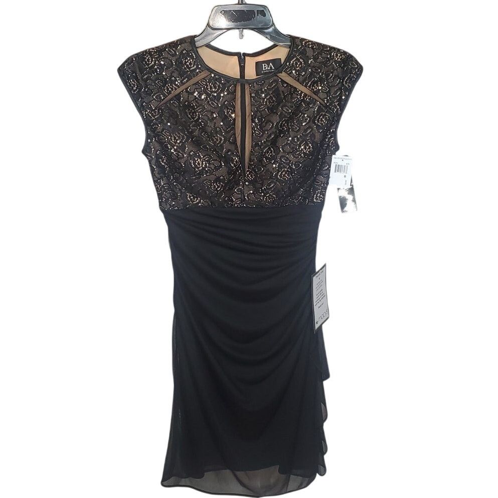 Betsy and Adam Black Lace Sequin Cocktail Dress NWT Size 6