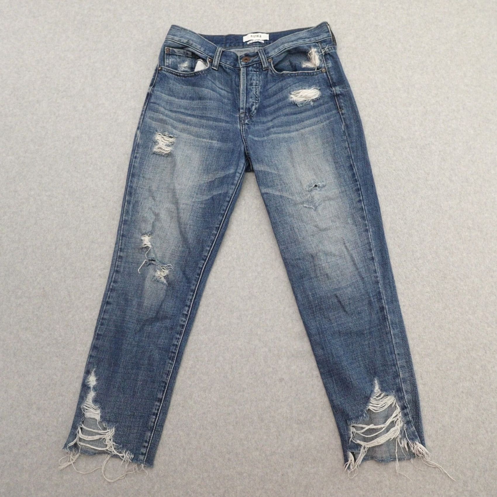 Pistola Pistola Jeans Womens 27 (27X26) Blue High Rise Light Wash Button Fly Distressed Size 27" / US 4 / IT 40 - 2 Thumbnail