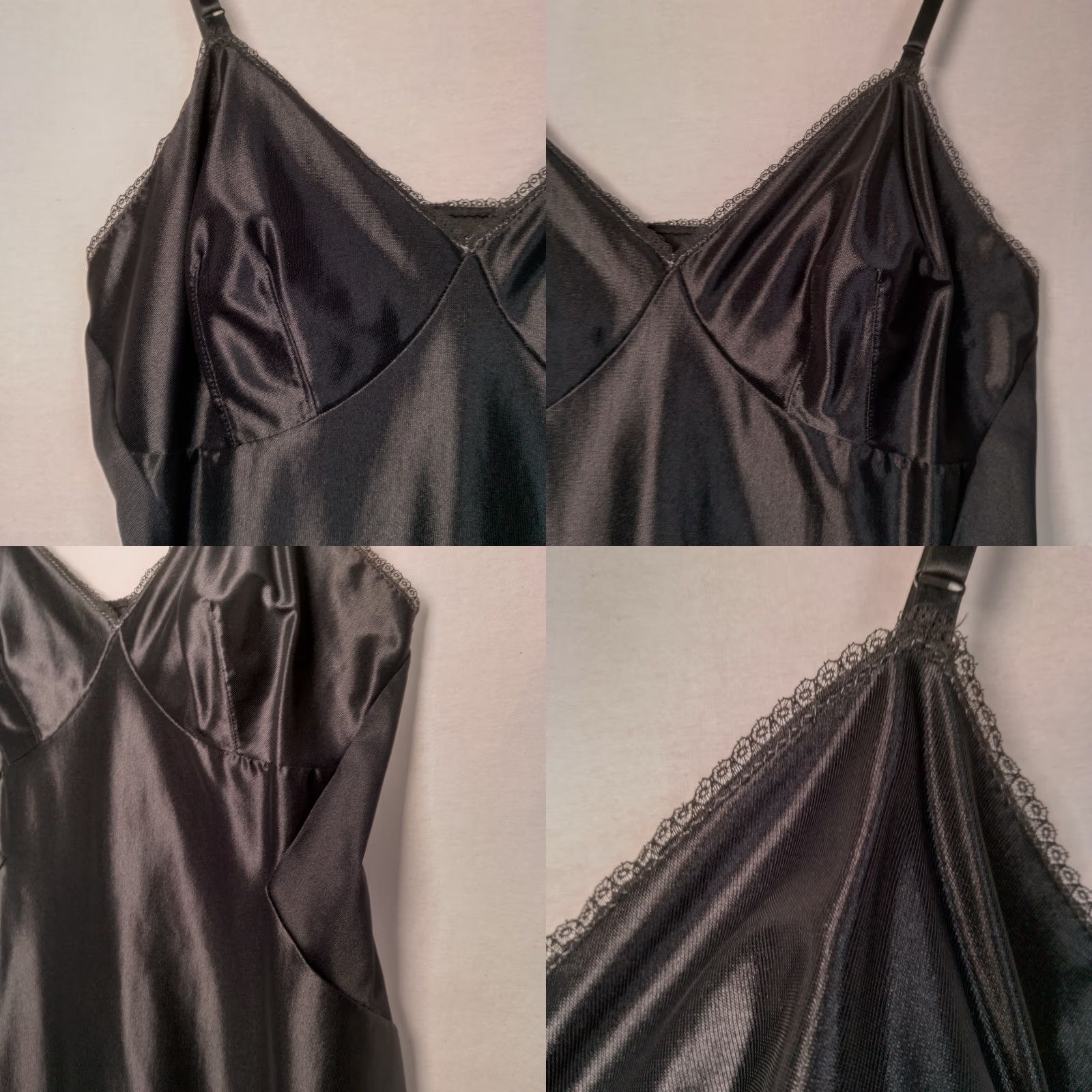 Vintage VINTAGE Lorraine Women's Slip Gown Size 34 Black Nylon Midi Stretch Panels Intimates Size ONE SIZE - 8 Thumbnail