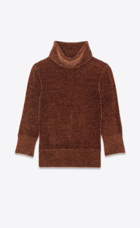 Saint Laurent Paris o1la1rc1a0425 718812 Turtleneck Sweater Velvet Knit in Brown Size XL / US 12-14 / IT 48-50 - 1 Thumbnail