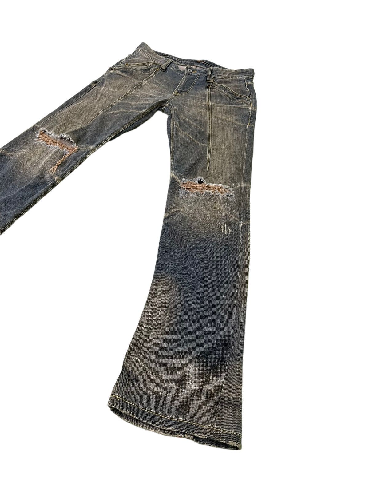 Japanese Brand Flare Jeans Nicole Club Distress Honeycomb Stretch Slim 7🟦7 Size US 33 - 3 Thumbnail