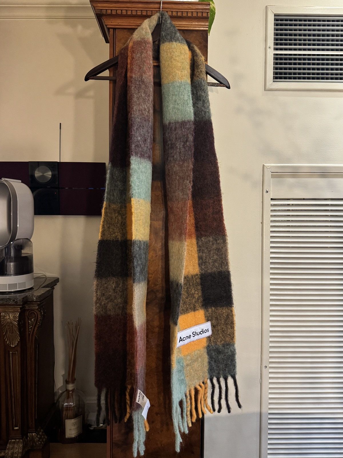 Acne Studios Mohair Blend Logo Scarf Orange/Green/Red/Brown