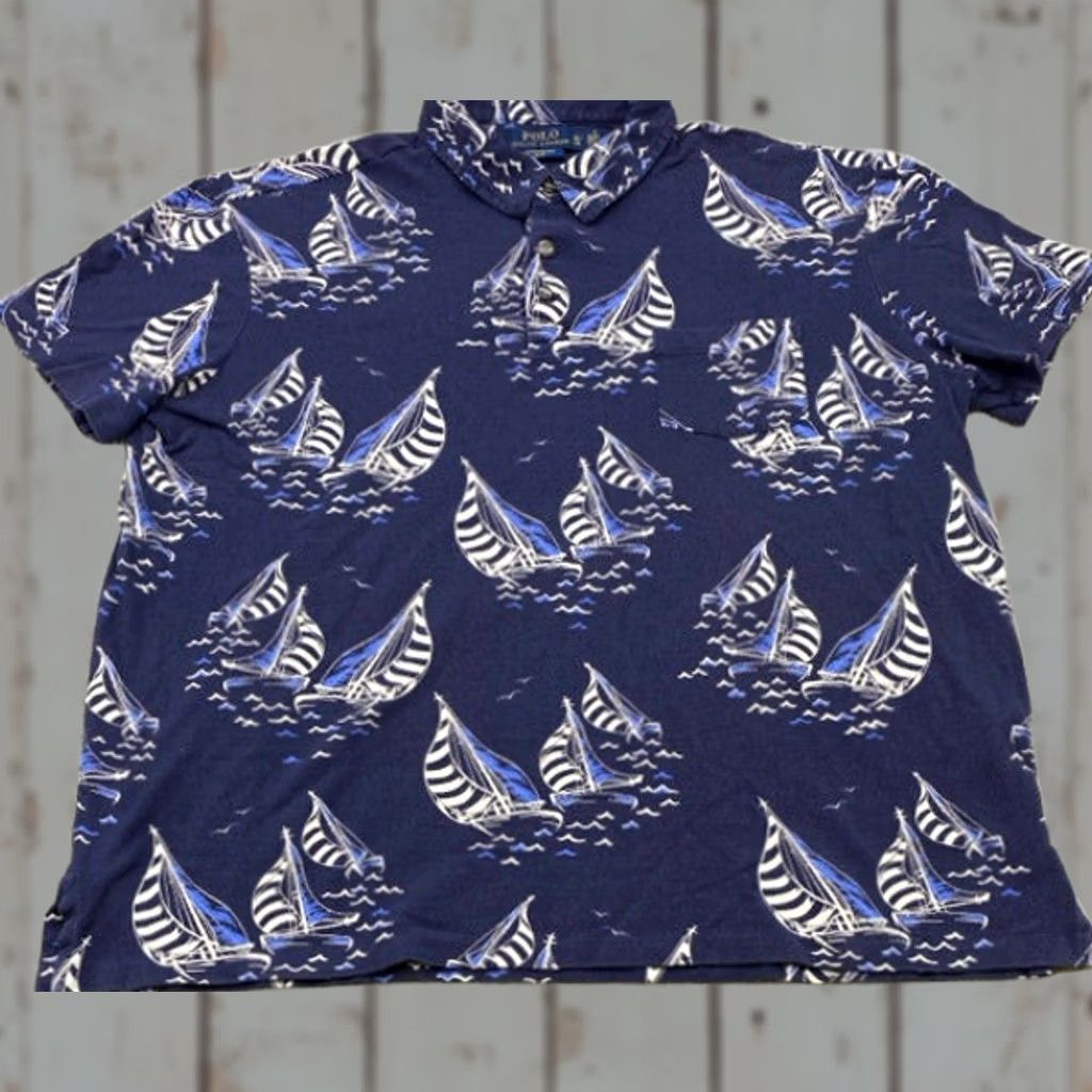 Polo Ralph Lauren Polo Ralph Lauren Polo Shirt XL Men Blue Sailboats Cotton Short Sleeve Size US XL / EU 56 / 4 - 1 Thumbnail