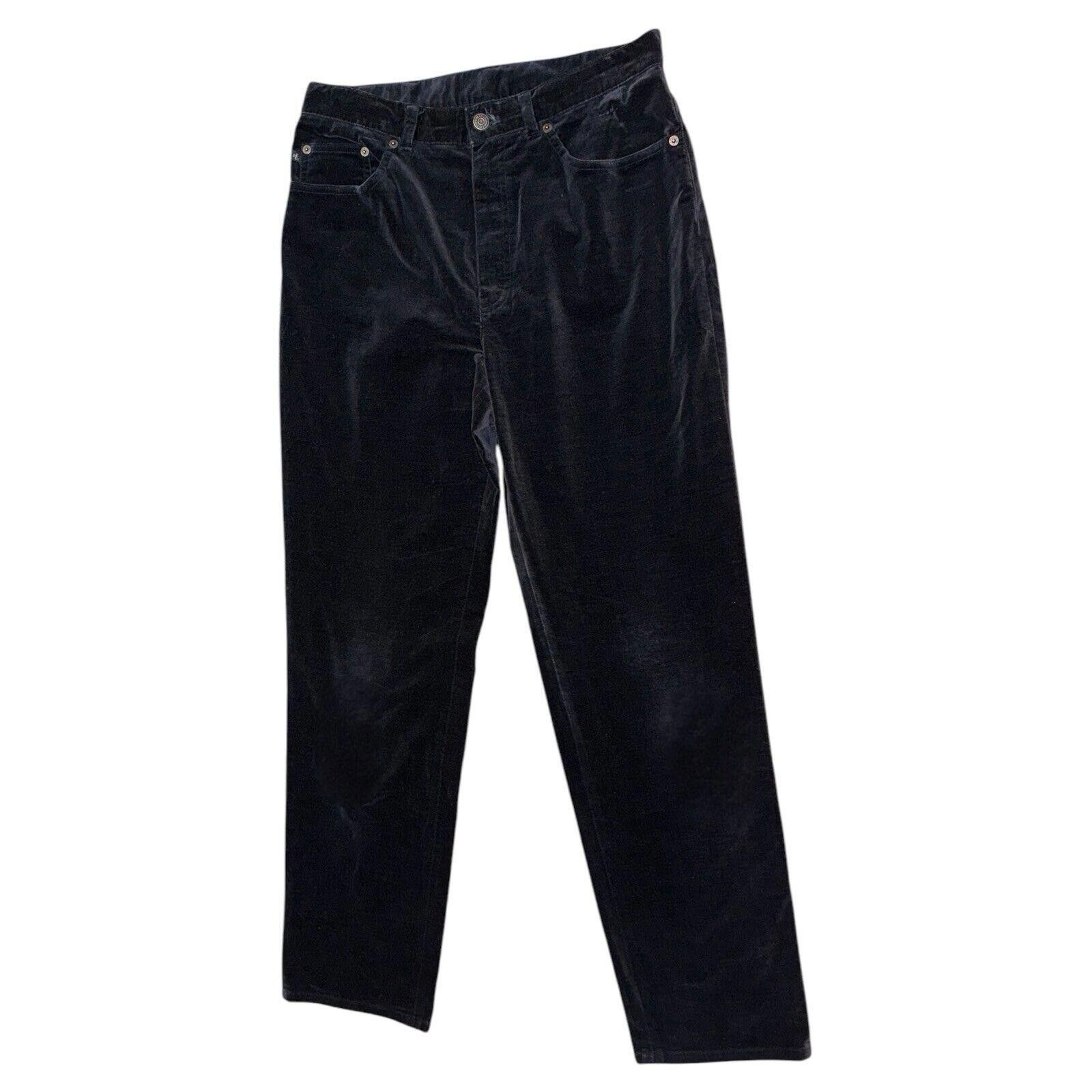 Polo Ralph Lauren Vtg Ralph Lauren Black Velvet Velour Straight Leg Jeans 12 Size 34" / US 12 / IT 48 - 2 Thumbnail