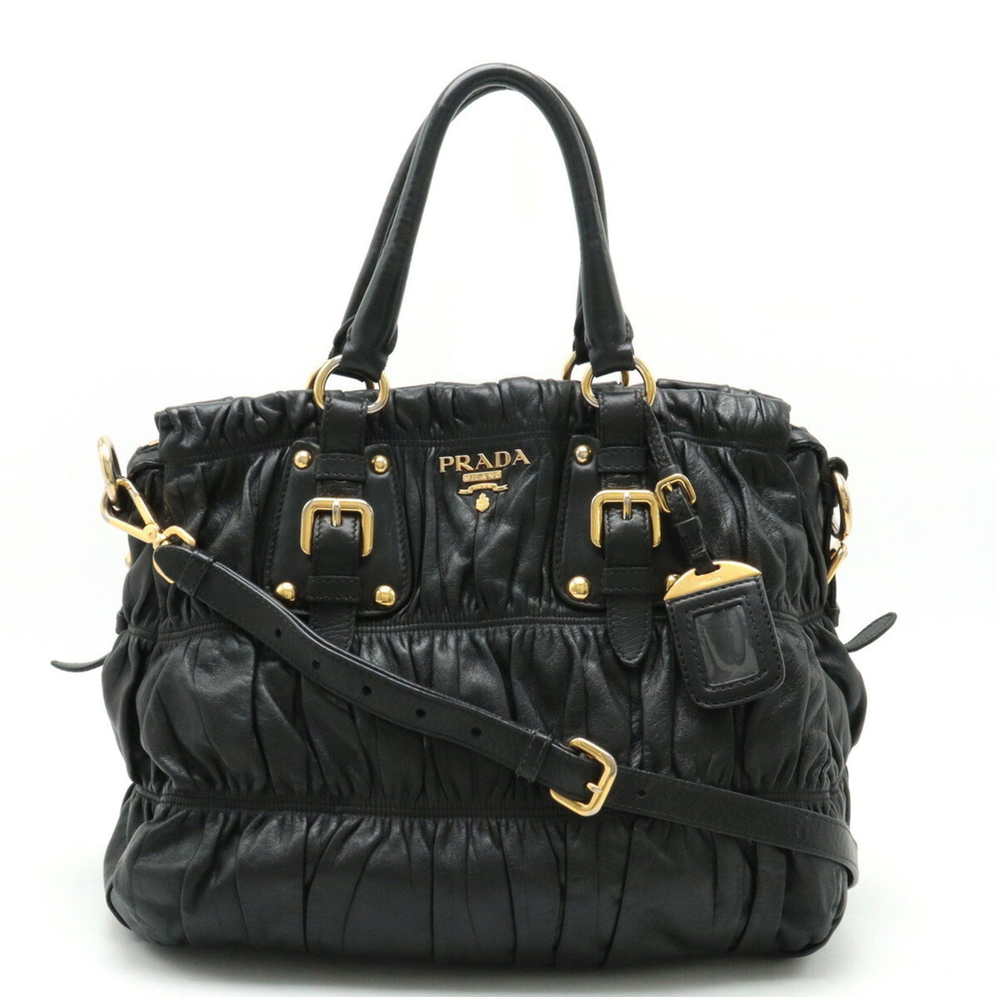 image of Prada Gathered Tote Bag Handbag Shoulder Leather Nero Black Bn1336, Women's