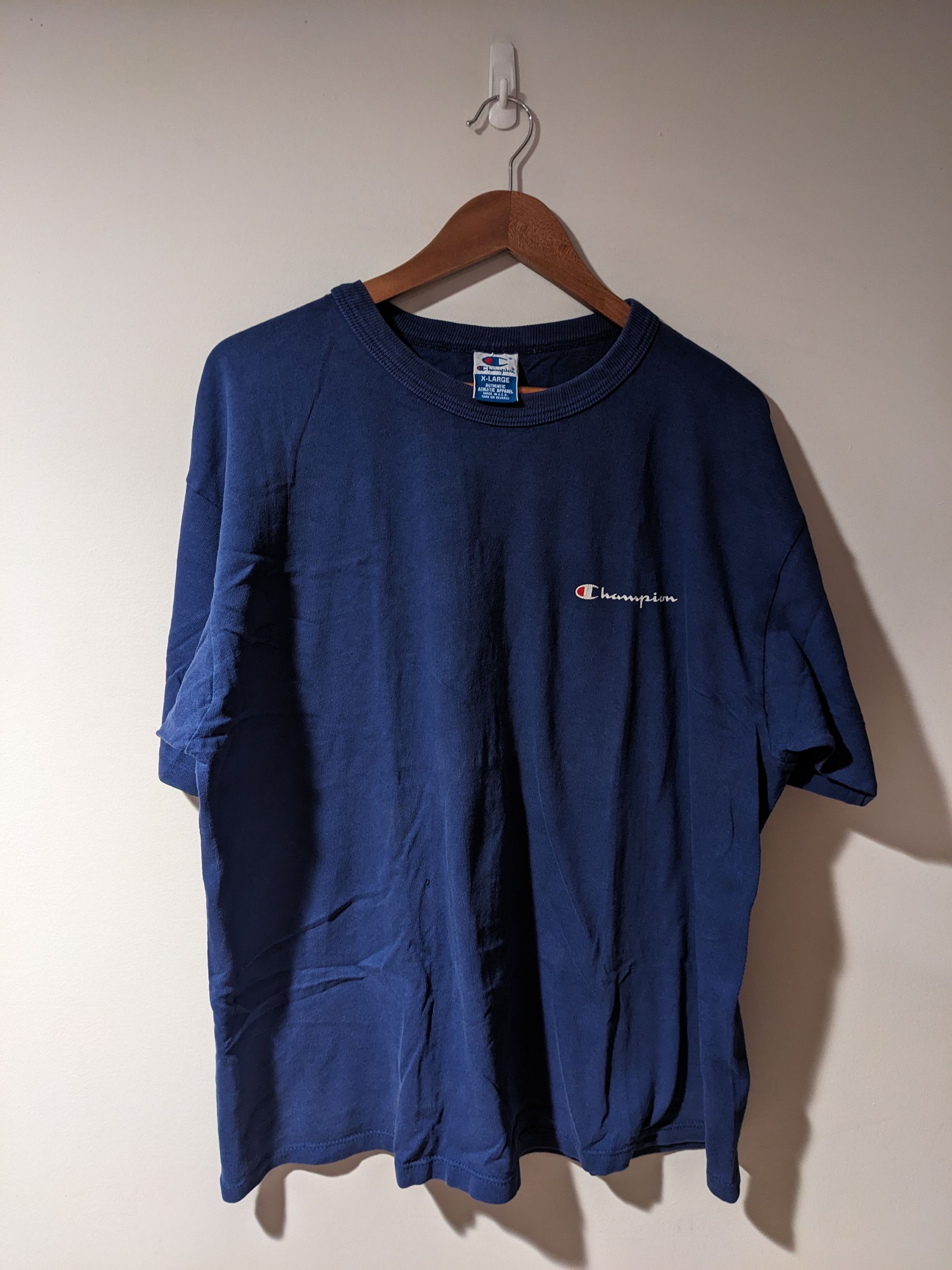 Champion × Vintage Vintage 90s Champion Logo Essential Blue X-Large T-Shirt Size US XL / EU 56 / 4 - 1 Thumbnail