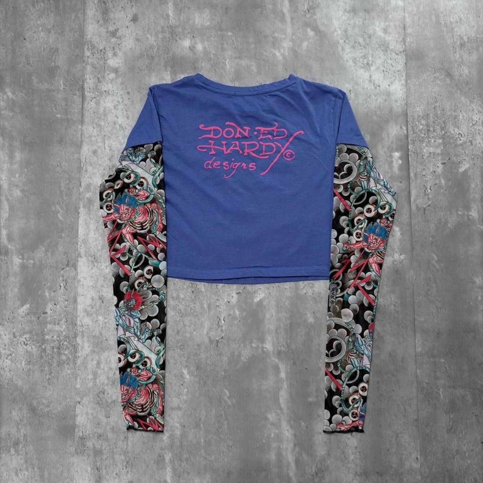 Ed Hardy Y2K Ed Hardy Grunge Gothic Long Sleeve Cropped T-Shirt Size M / US 6-8 / IT 42-44 - 2 Thumbnail