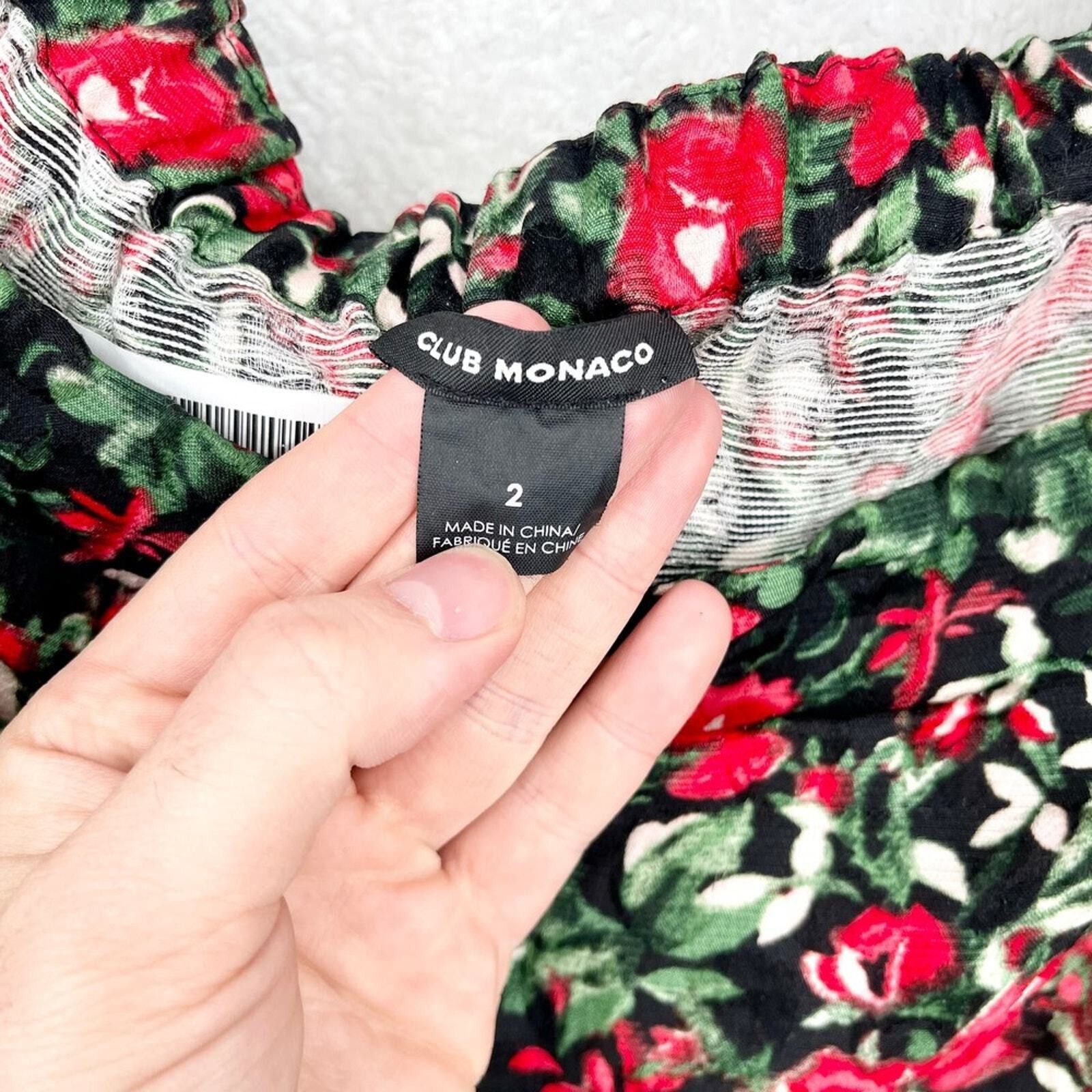 Club Monaco Club Monaco Liki Red Green Floral Off-Shoulder Blouse Size 2 Size XS / US 0-2 / IT 36-38 - 2 Thumbnail