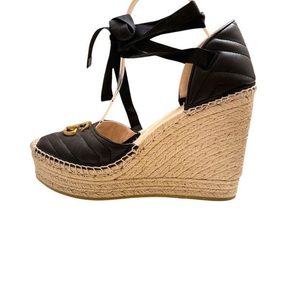 Gucci NWOT GUCCI Marmont Matelasse Ankle Tie Wedge Espadrilles EU Size US 11 / IT 41 - 4 Thumbnail