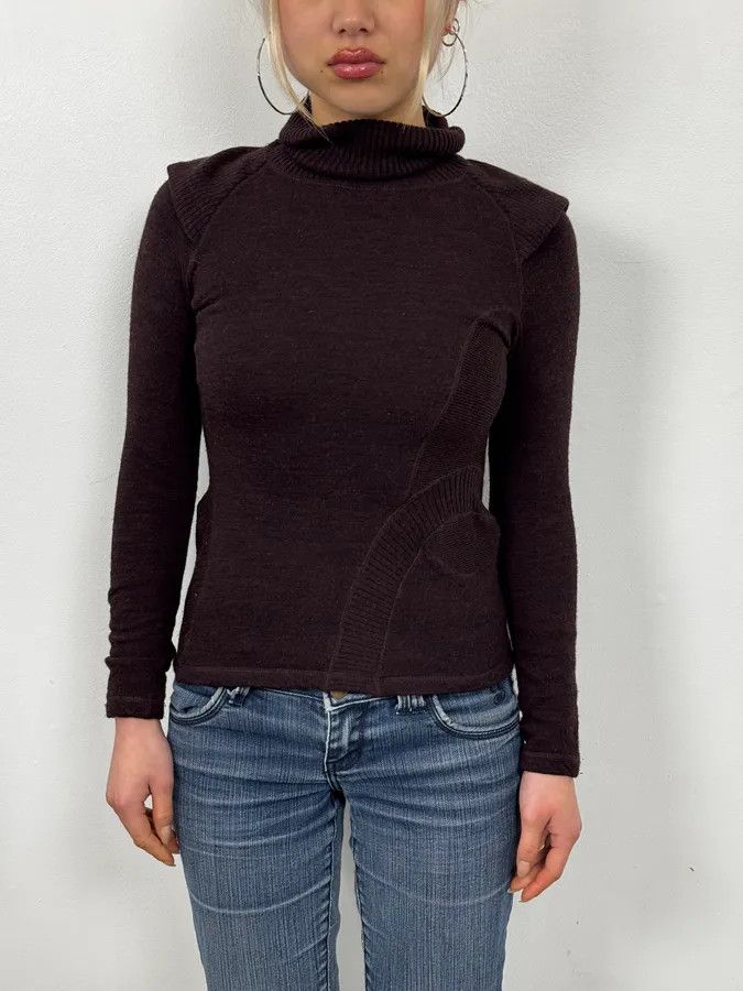 Jean Paul Gaultier 2000s Jean Paul Gaultier Asymetrical Burgundy Turtleneck Size S / US 4 / IT 40 - 1 Thumbnail