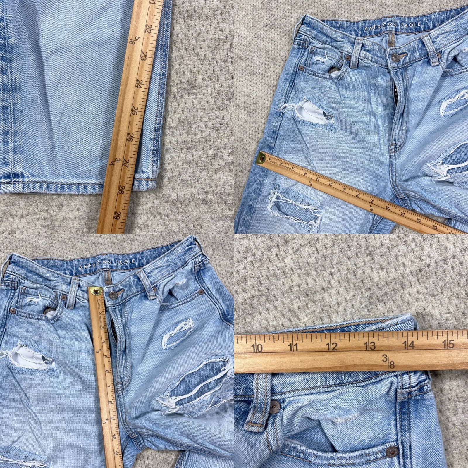 American Eagle Outfitters VINTAGE American Eagle Outfitters Jeans, 8 Long, Mom, High Rise, Blue Denim Distressed, 28x28, 5-Pocket, Regular Fit, Cotton Blend, Button Zip, Womens Size 30" / US 8 / IT 44 - 9 Thumbnail