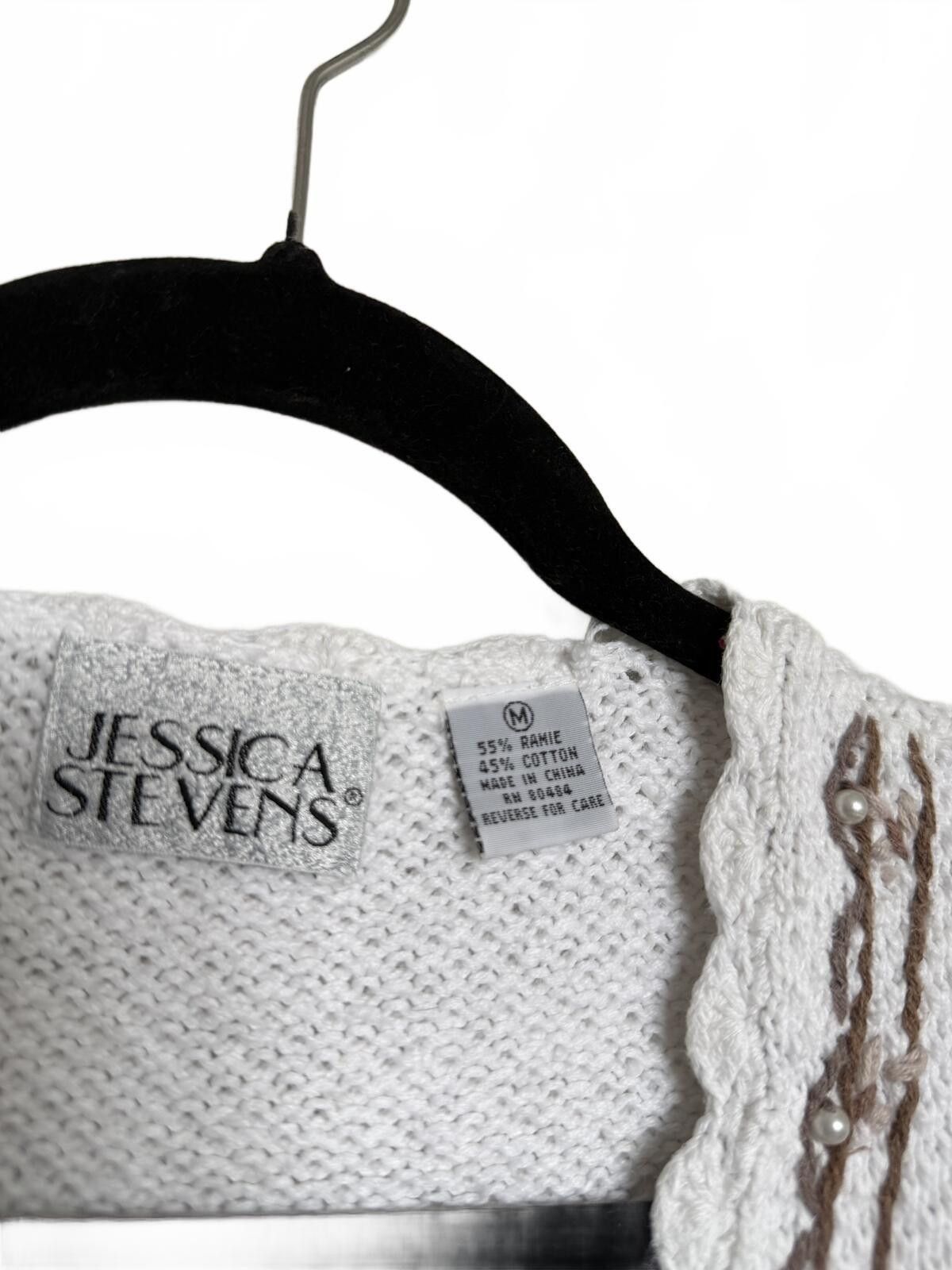 Other Vintage GrannyCore White with Brown Floral Embroidery, Size M / US 6-8 / IT 42-44 - 4 Thumbnail