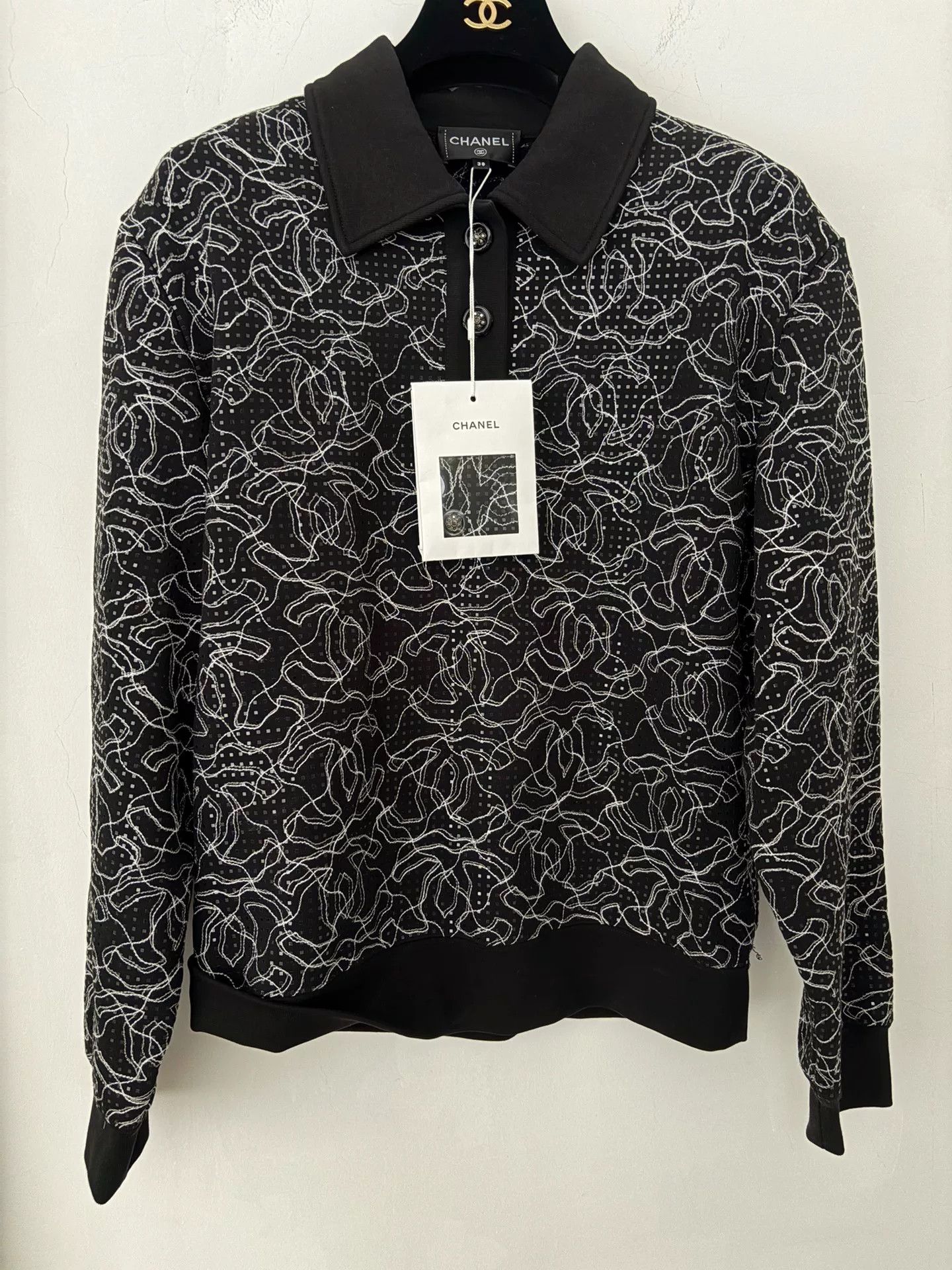 Chanel Chanel Black CC Logo Sequin Polo Top Size US M / EU 48-50 / 2 - 1 Thumbnail