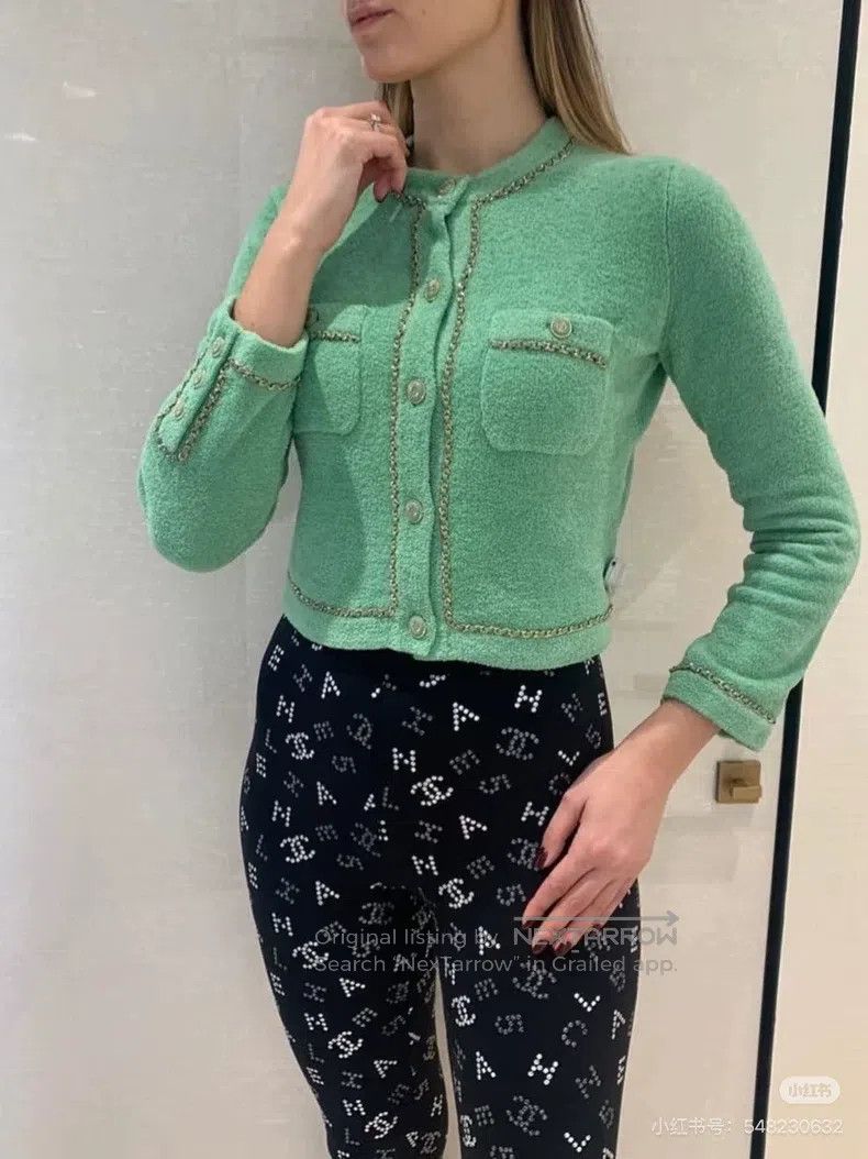 Chanel Chanel Avocado green chain knitted cardigan coat Size XXS / US 00 / IT 34 - 6 Thumbnail