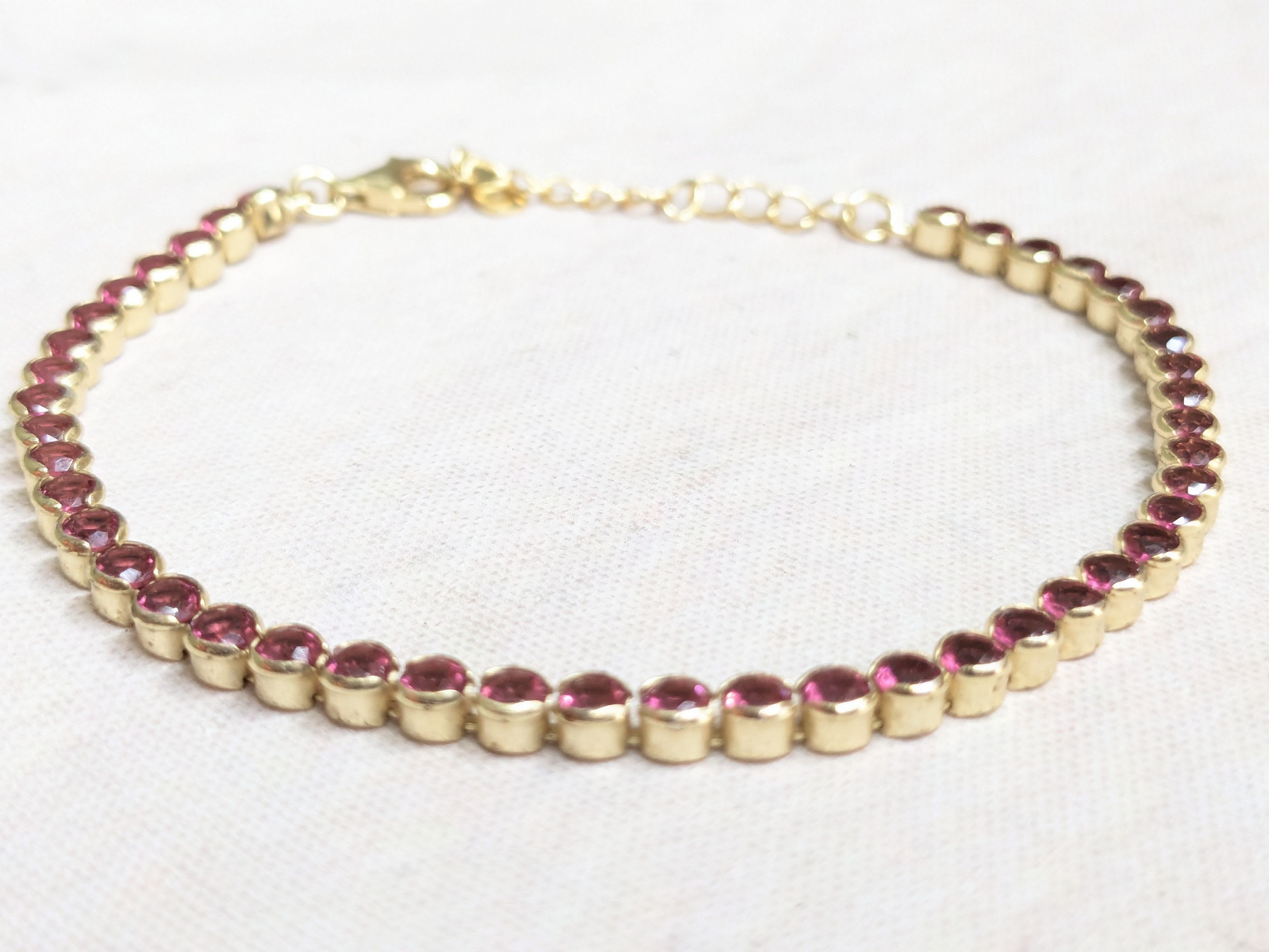Sterling Silver Sterling Silver Tennis Bracelet Pink Round 8.25" Size ONE SIZE - 10 Thumbnail