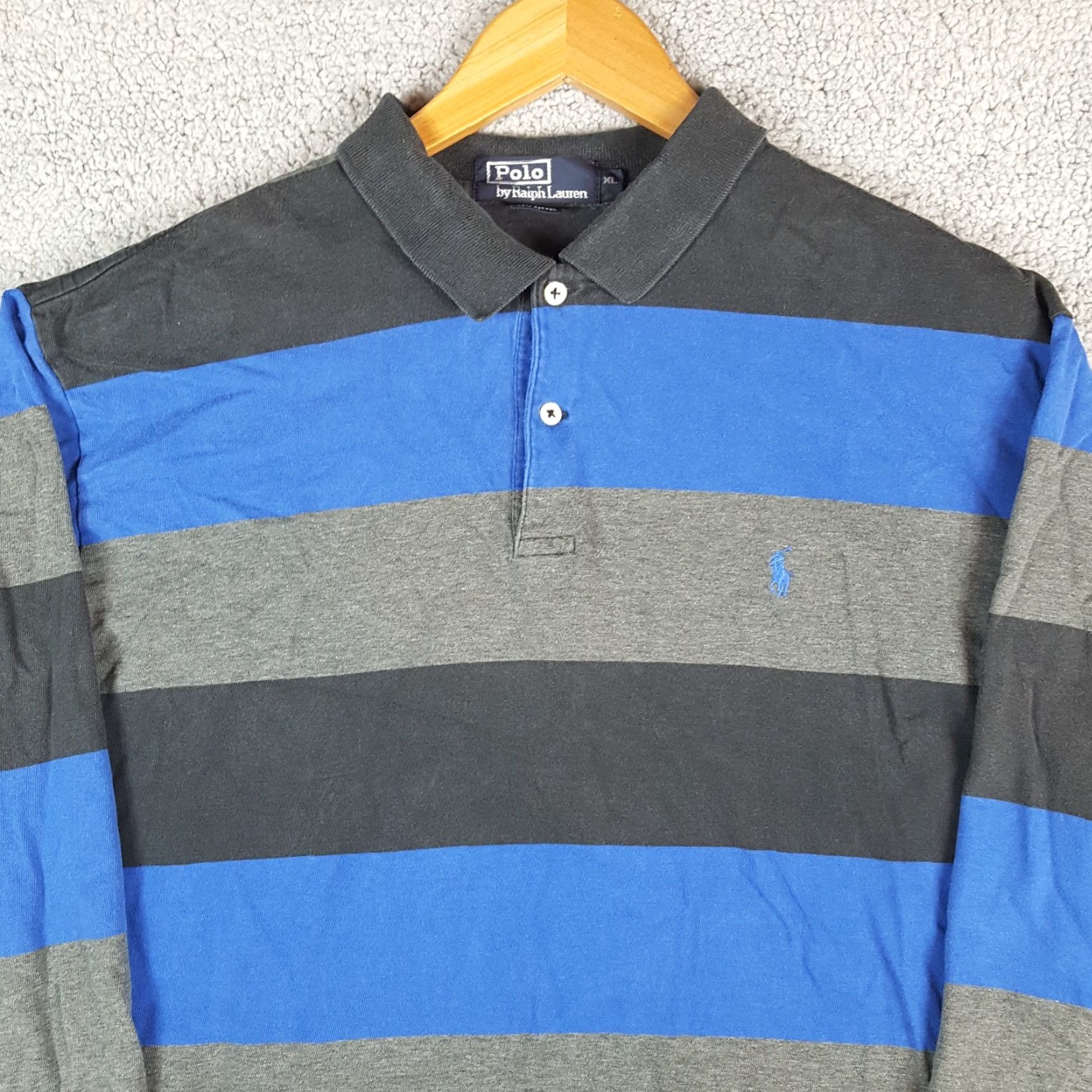 Polo Ralph Lauren VINTAGE Polo Ralph Lauren Polo Shirt XL Striped Blue 90s Grunge Skater Preppy Short Sleeve Classic Mens Size US XL / EU 56 / 4 - 2 Thumbnail